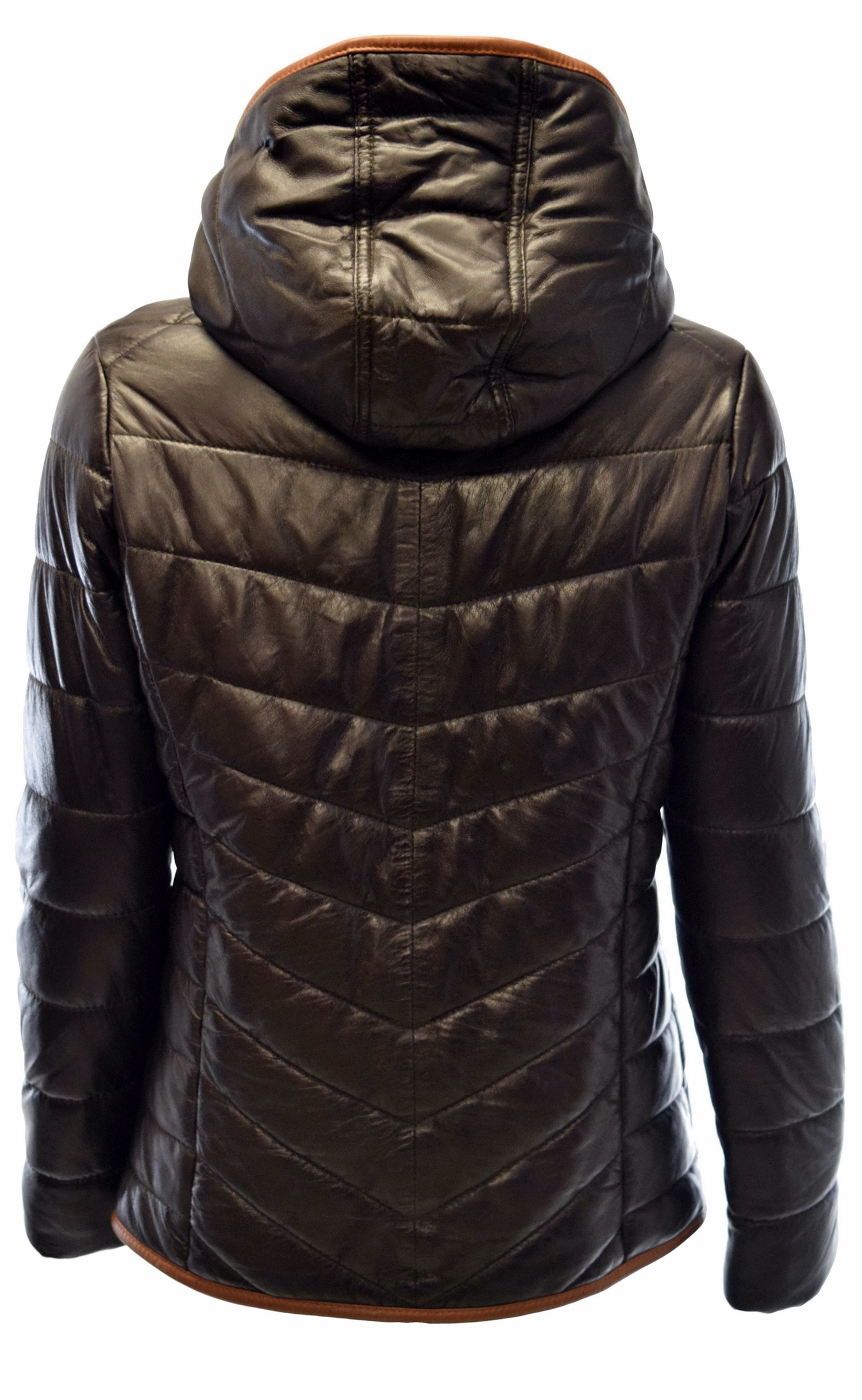 Damen Stepp-Lederjacke Luccy mit Kapuzenkragen in washed Moccabraun