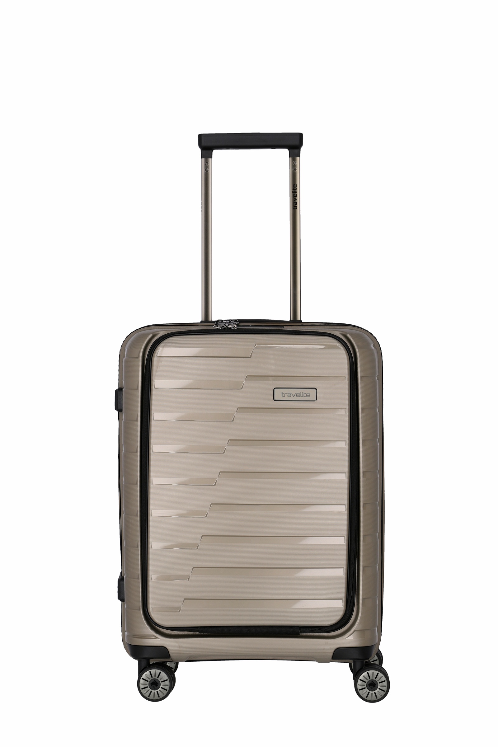 Travelite Koffer Air Base Vortasche 4 Rollen Trolley 55 cm S+ Champagner