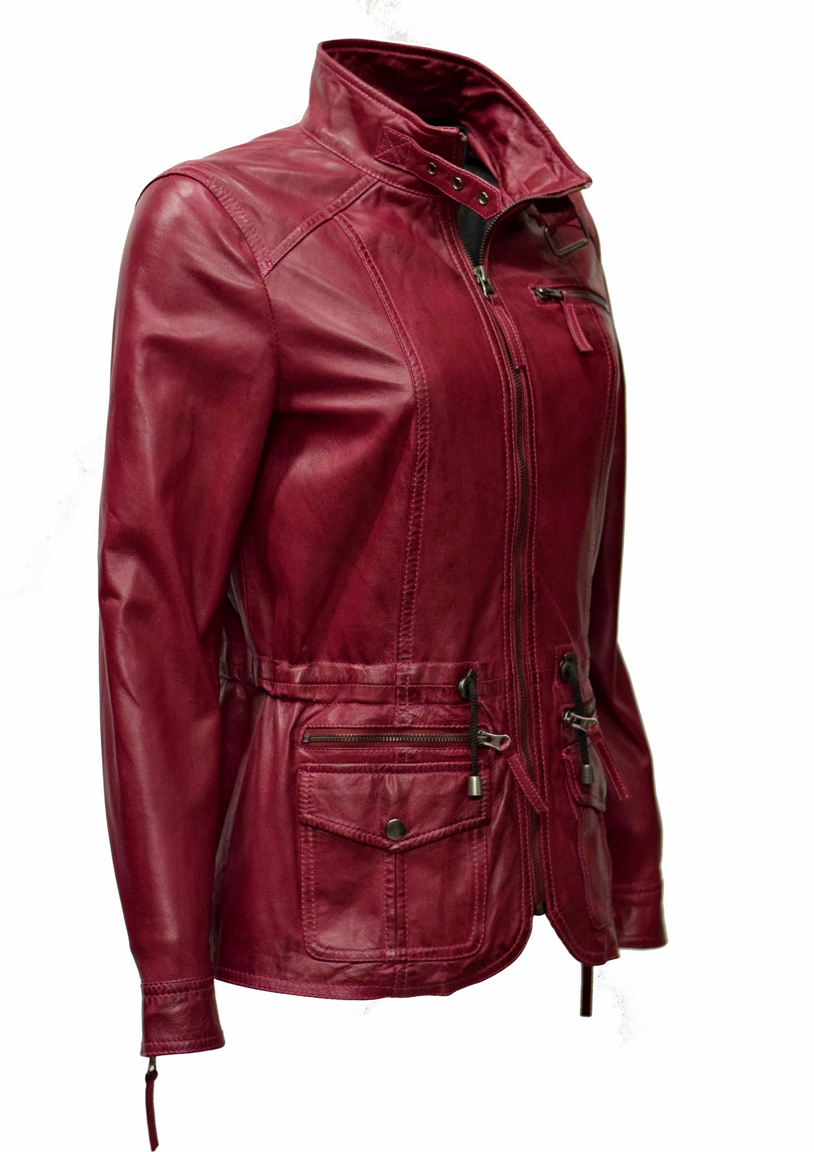 Damen Lederjacke Lana in washed Amaranth Rot