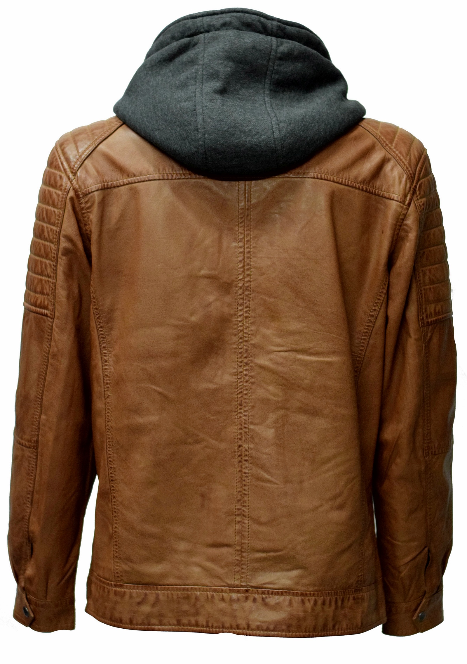 Herren Lederjacke Gernd mit Kapuze washed Cognac Braun