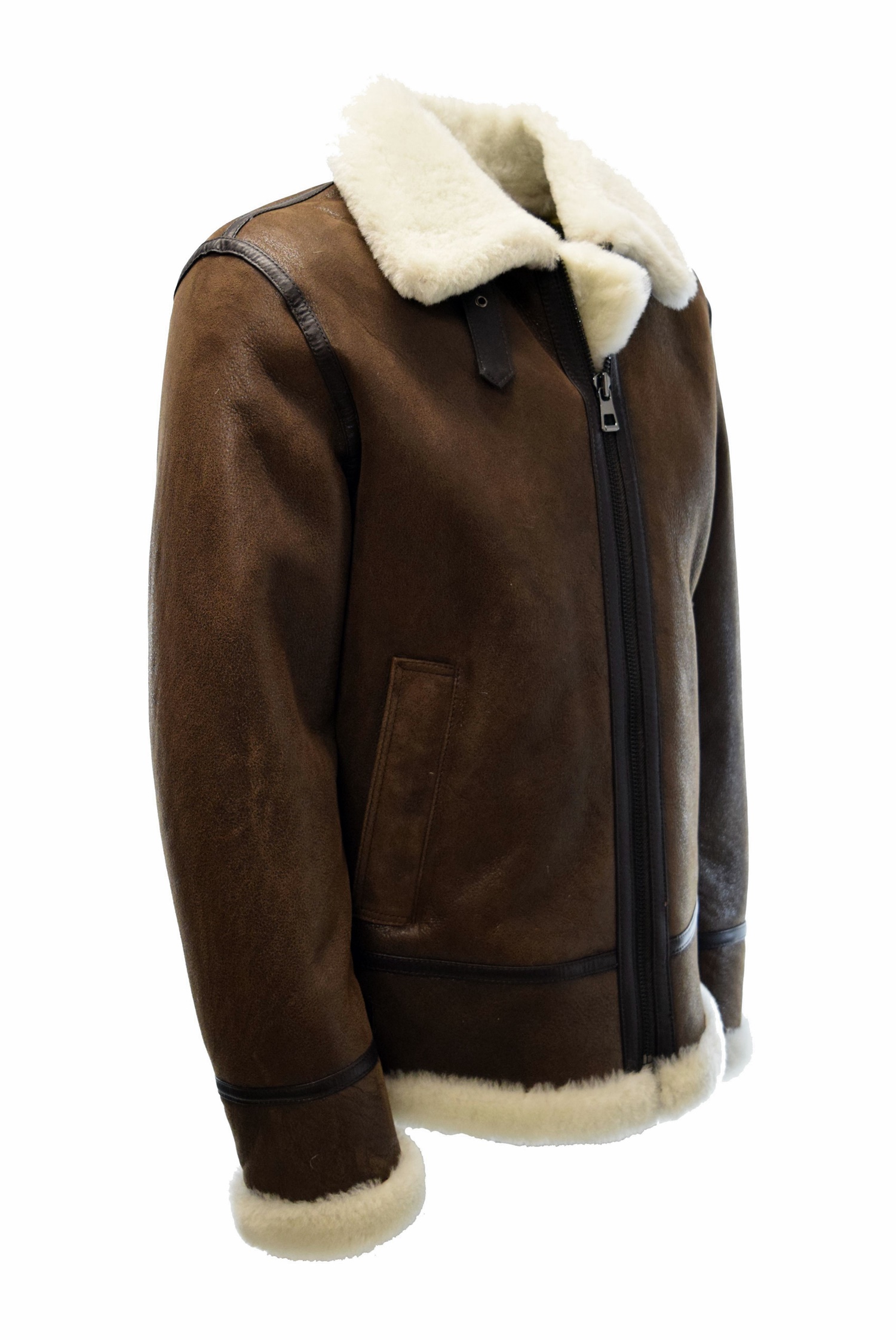 Herren Lammfelljacke Bombardier in Marrone Braun