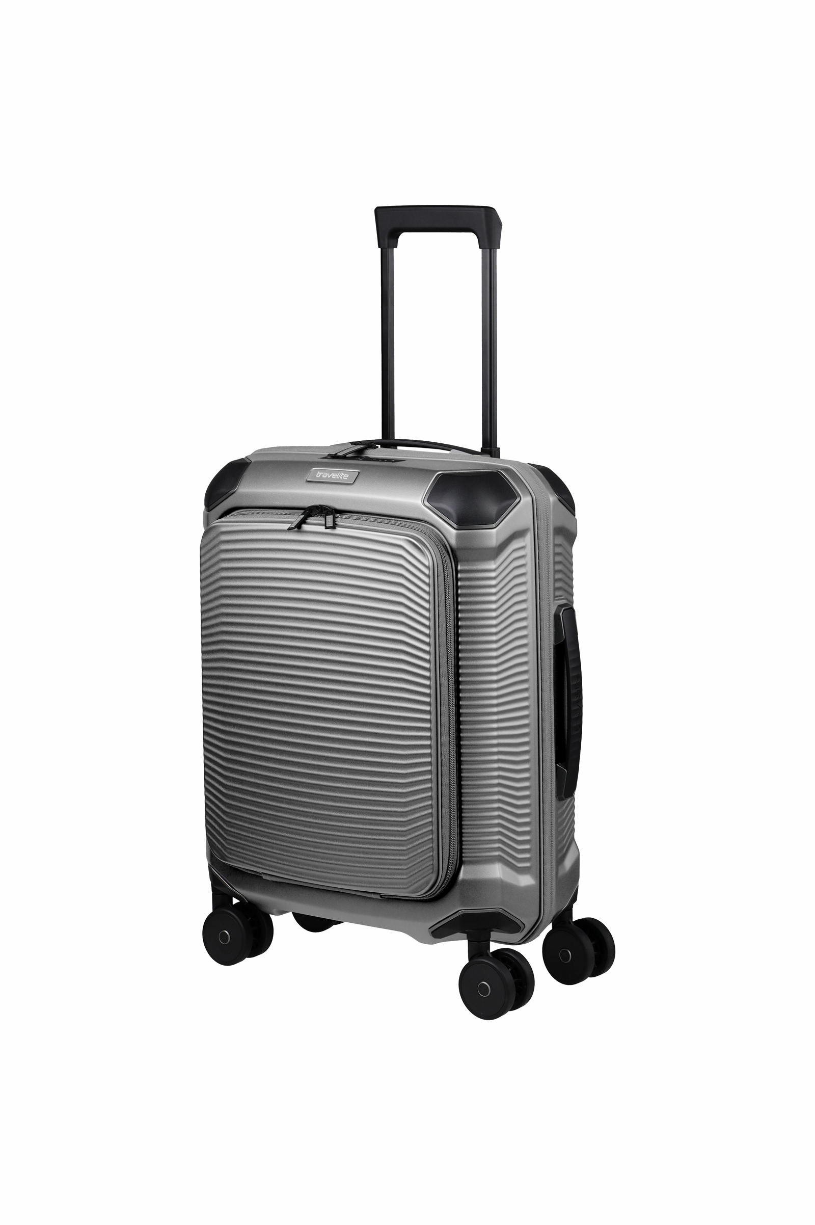Travelite Koffer Millenium Vortasche 4 Rollen Trolley 55 cm S+ Silver