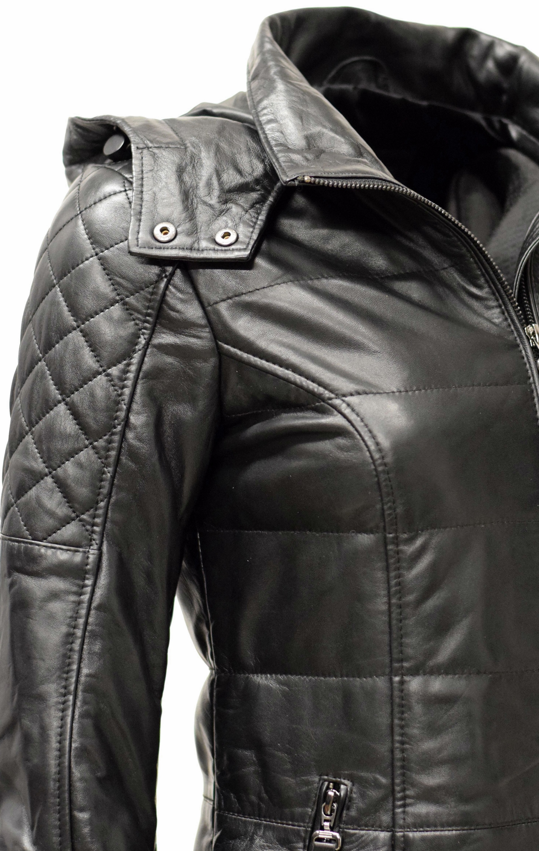 Damen Lederparka Rita mit Kapuze in fine Schwarz