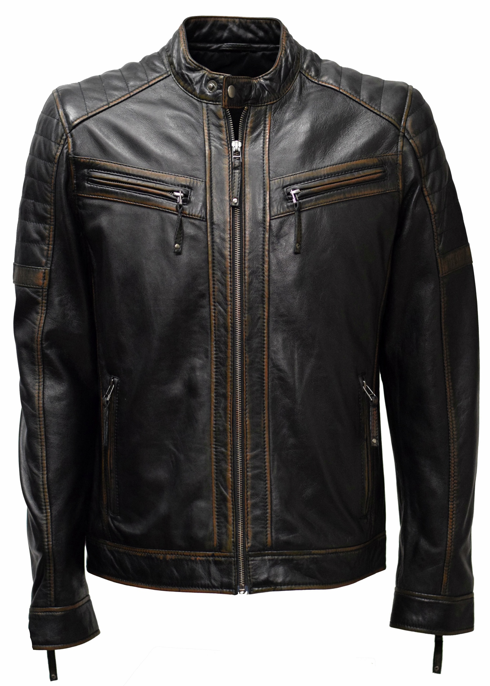 Herren Lederjacke Tomba gesteppt in washed Schwarzbraun