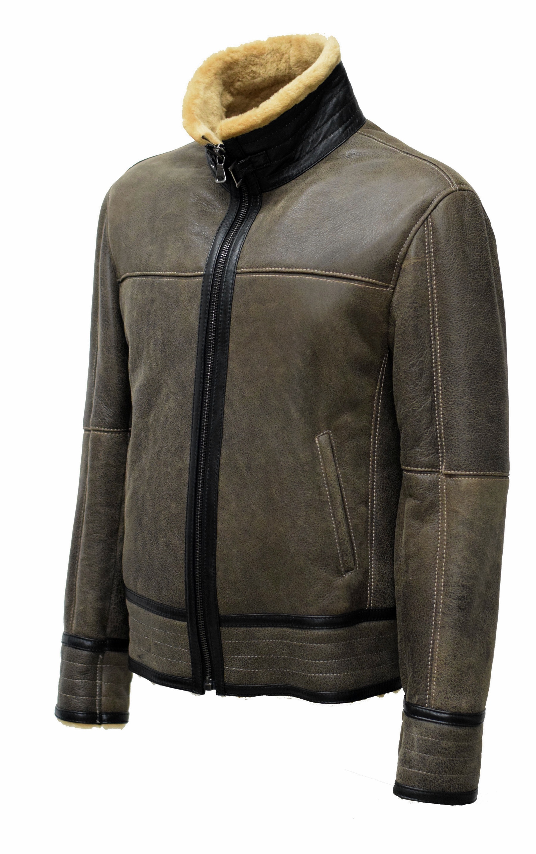 Herren Lammfelljacke Bomber Mark in vintage Graubraun