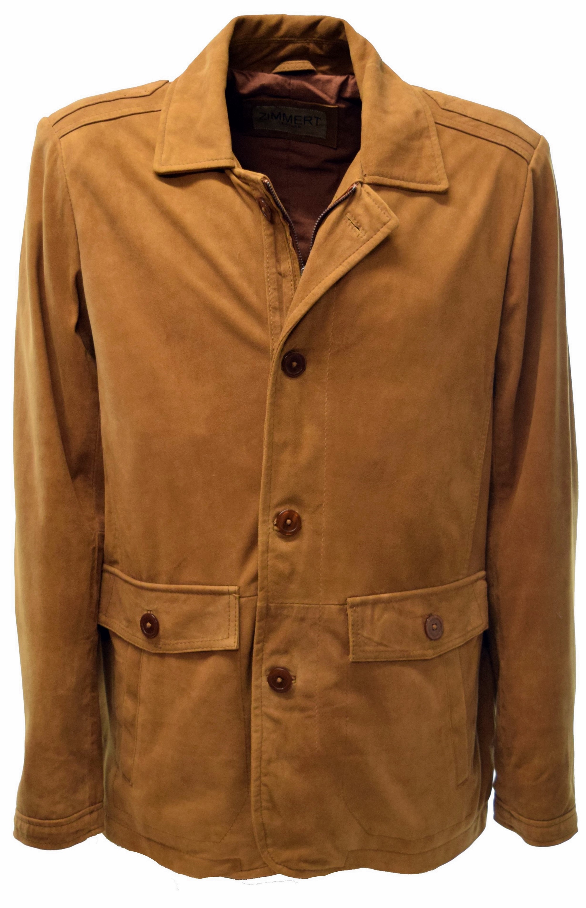 Herren Long Lederjacke Anthony Velouleder in Cognac