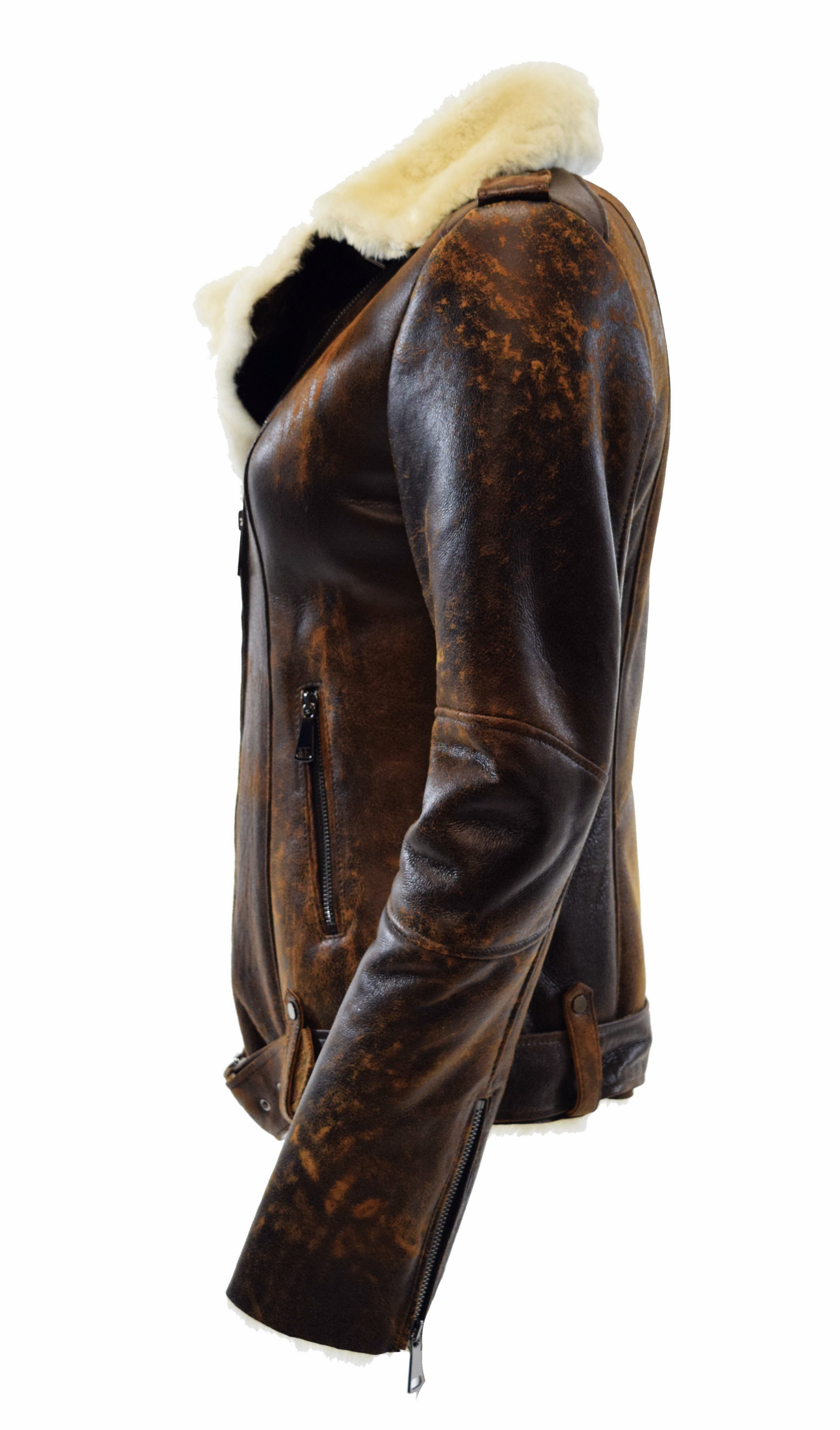 Damen Lammfelljacke Carla Shearling retro Whiskey Braun