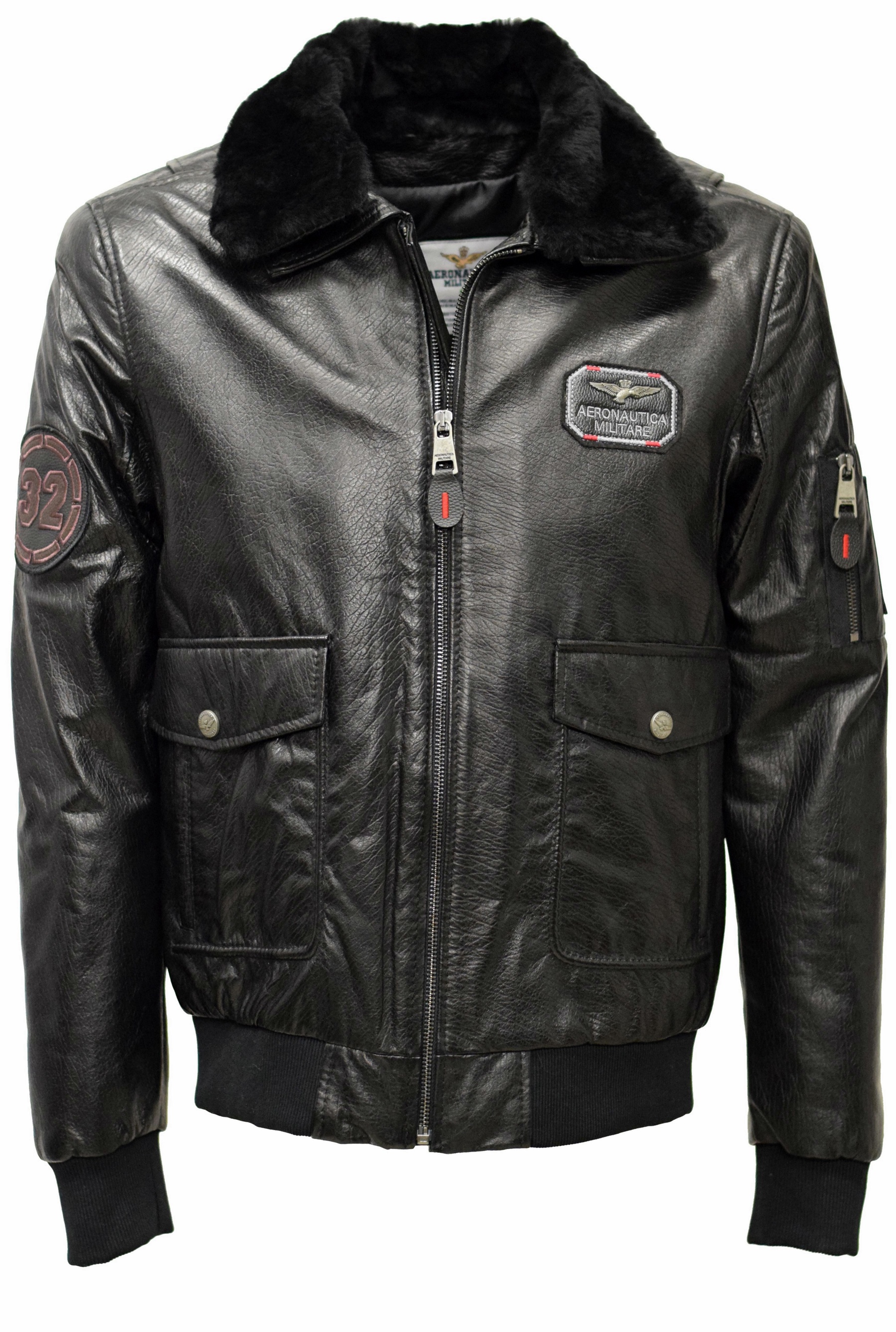 Herren Lederjacke Aero mit abnehmbaren Lammfellkragen in Schwarz