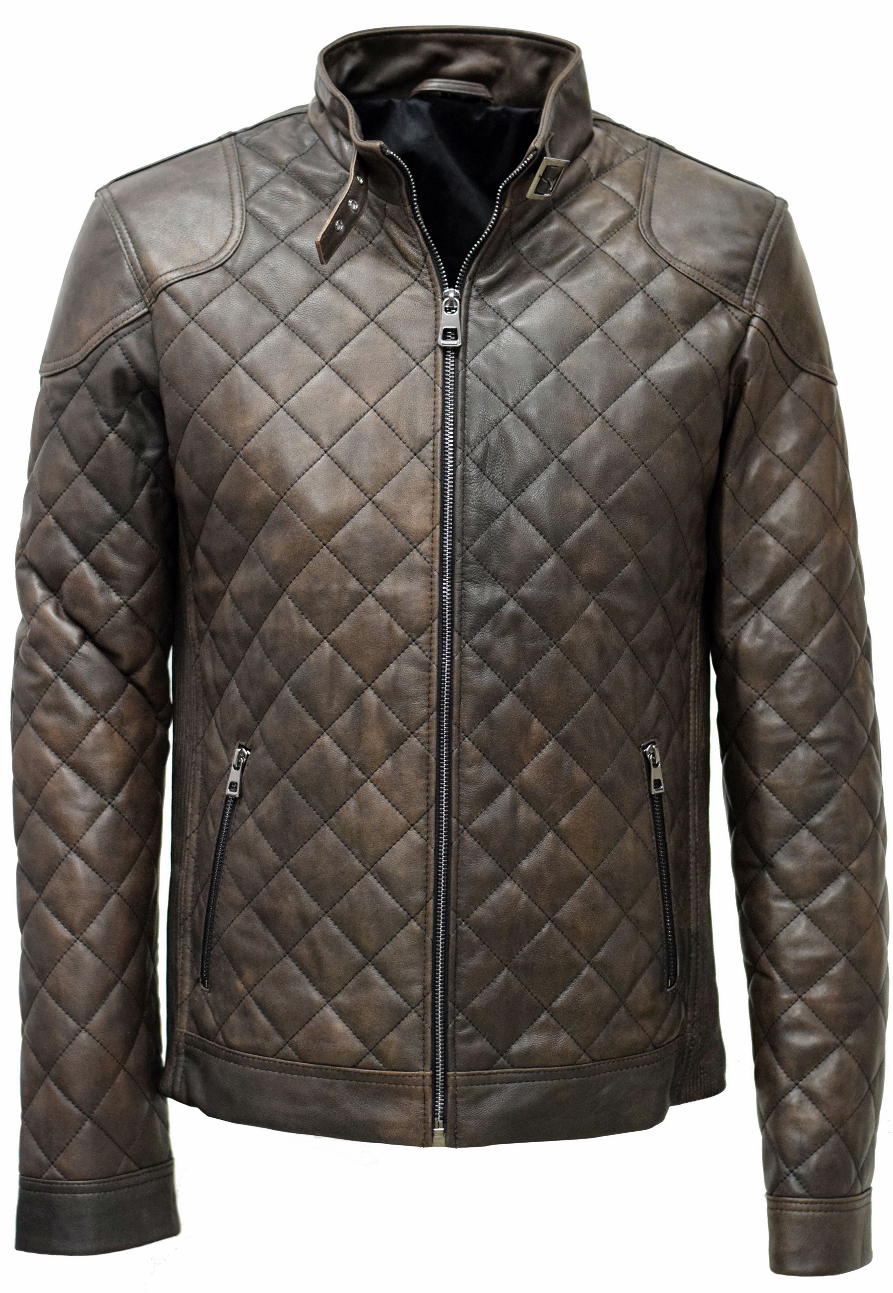 Herren Stepp- Lederjacke Michel in vintage Schwarzbraun