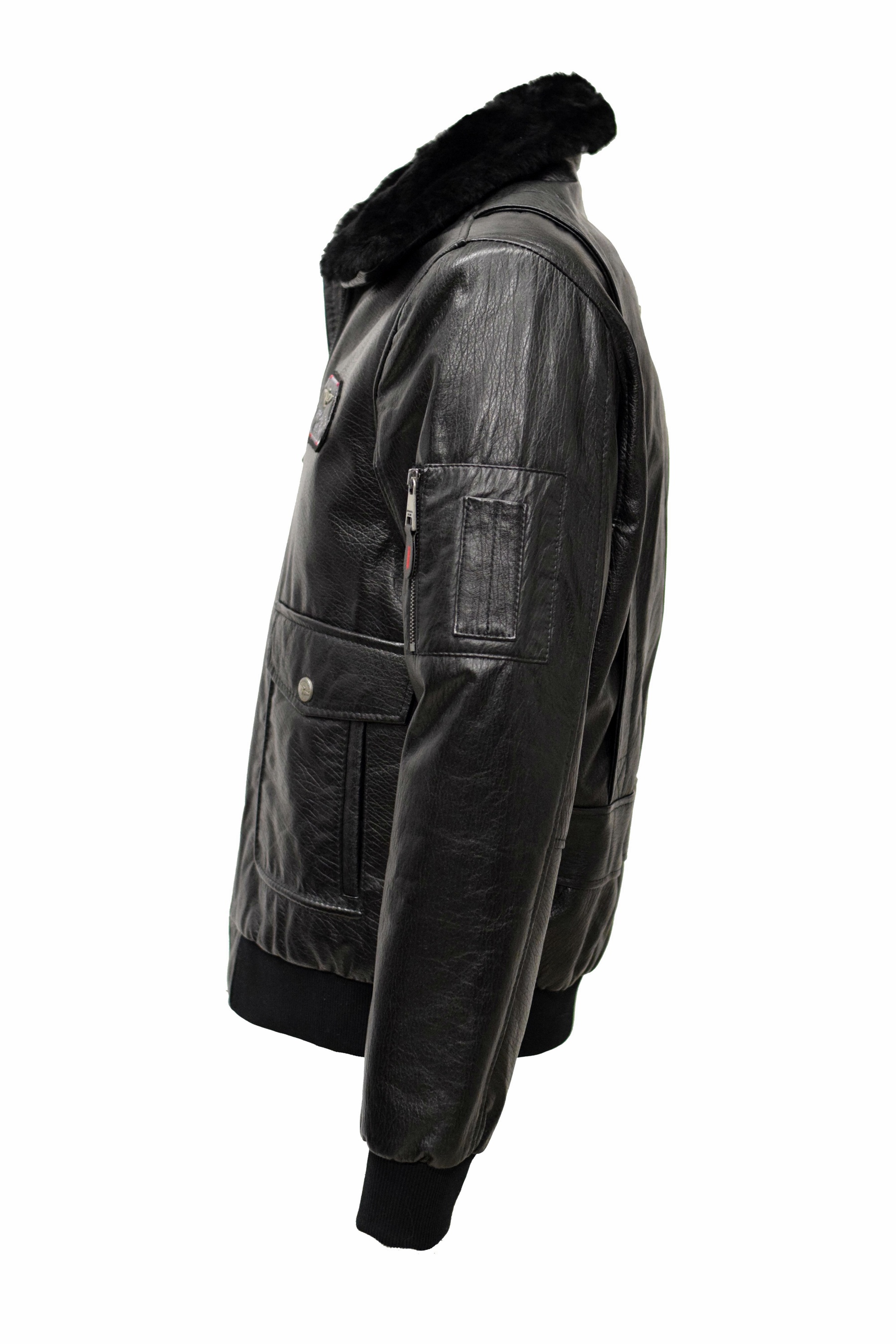 Herren Lederjacke Aero mit abnehmbaren Lammfellkragen in Schwarz