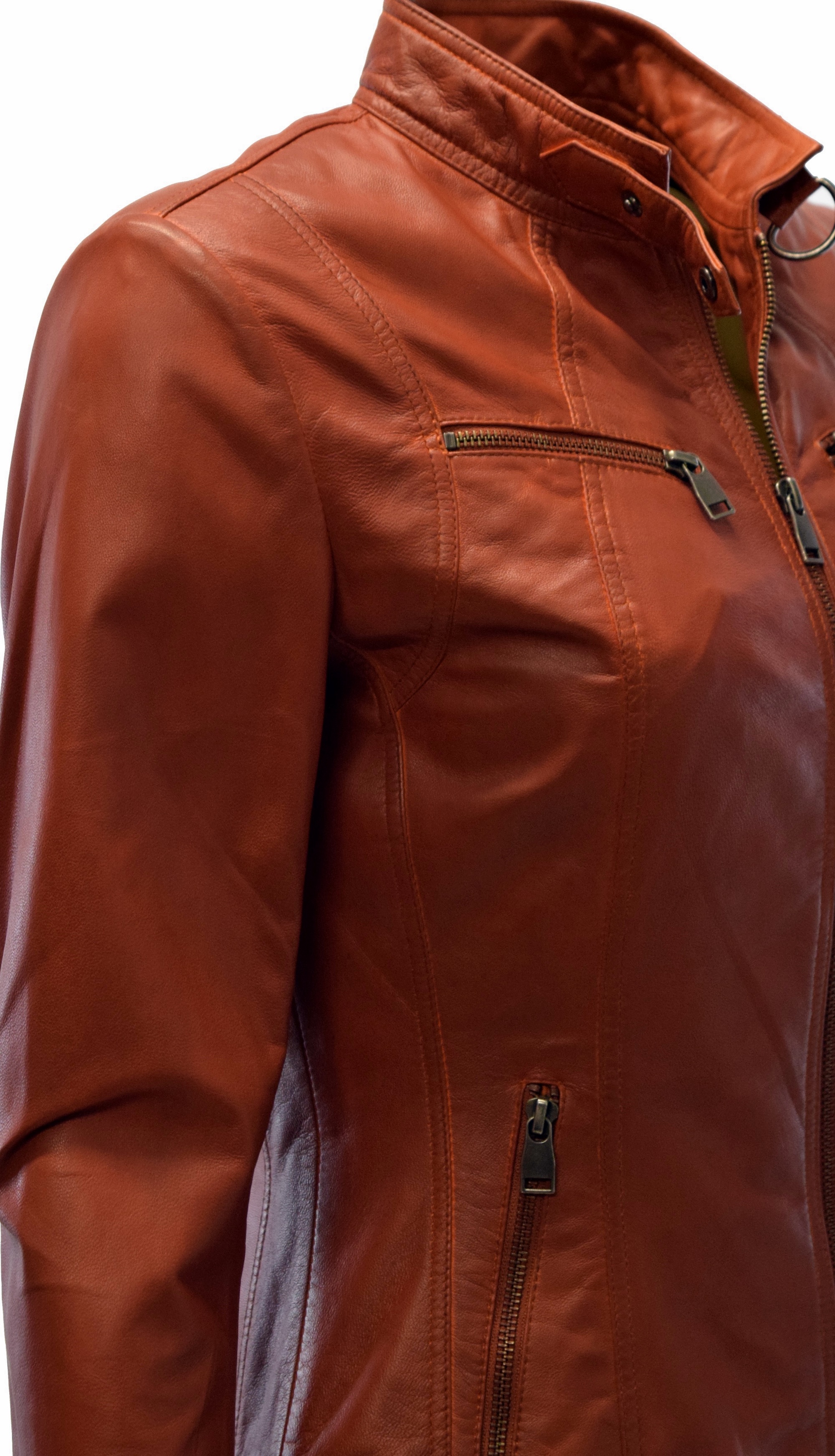 Damen Lederjacke Malla P-14-01 washed Rostorange