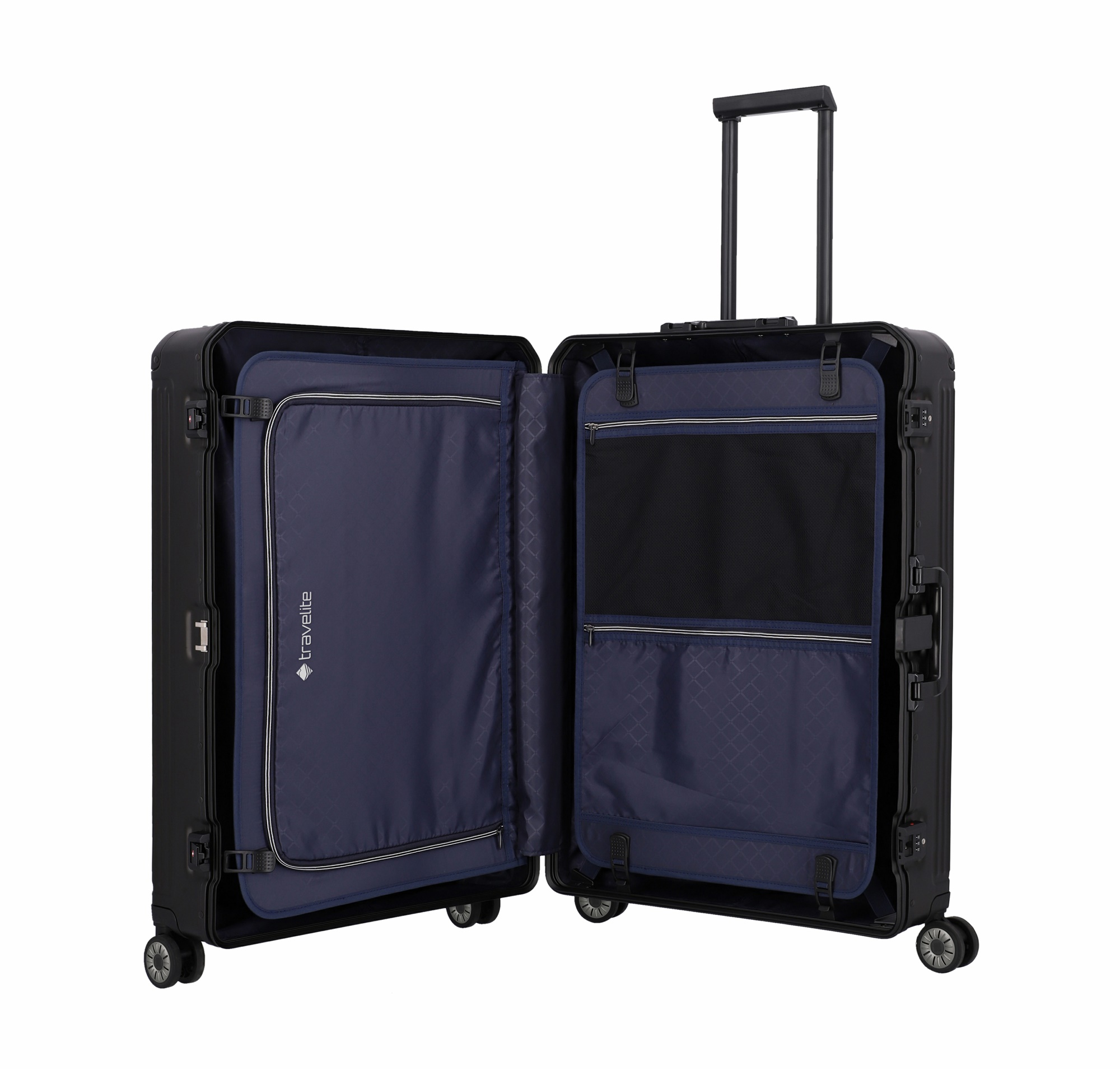 Travelite Aluminium Koffer Next L 77 cm mit 4 Rollen Schwarz