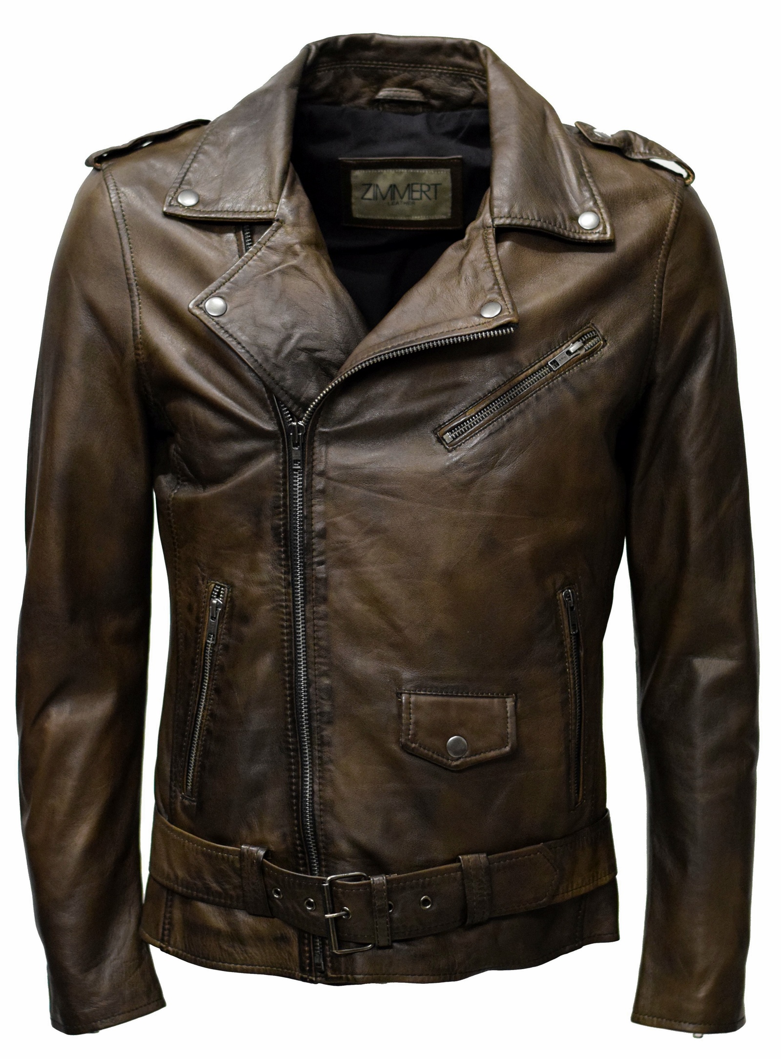 Herren Biker Lederjacke Marcel in vintage Moccabraun
