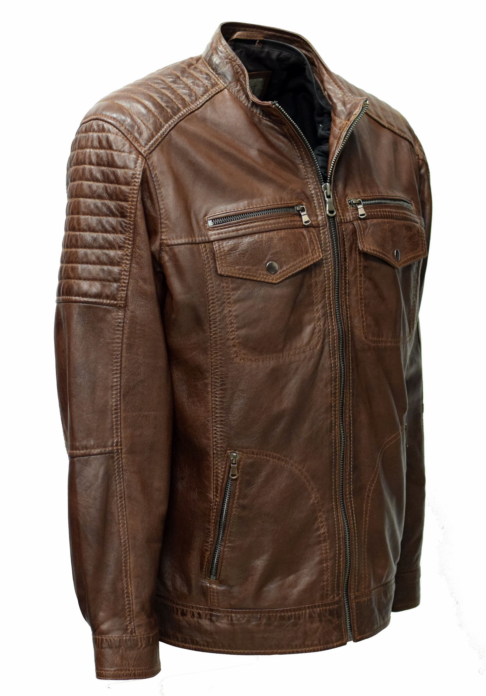 Herren Lederjacke Ray washed Kastanie Braun