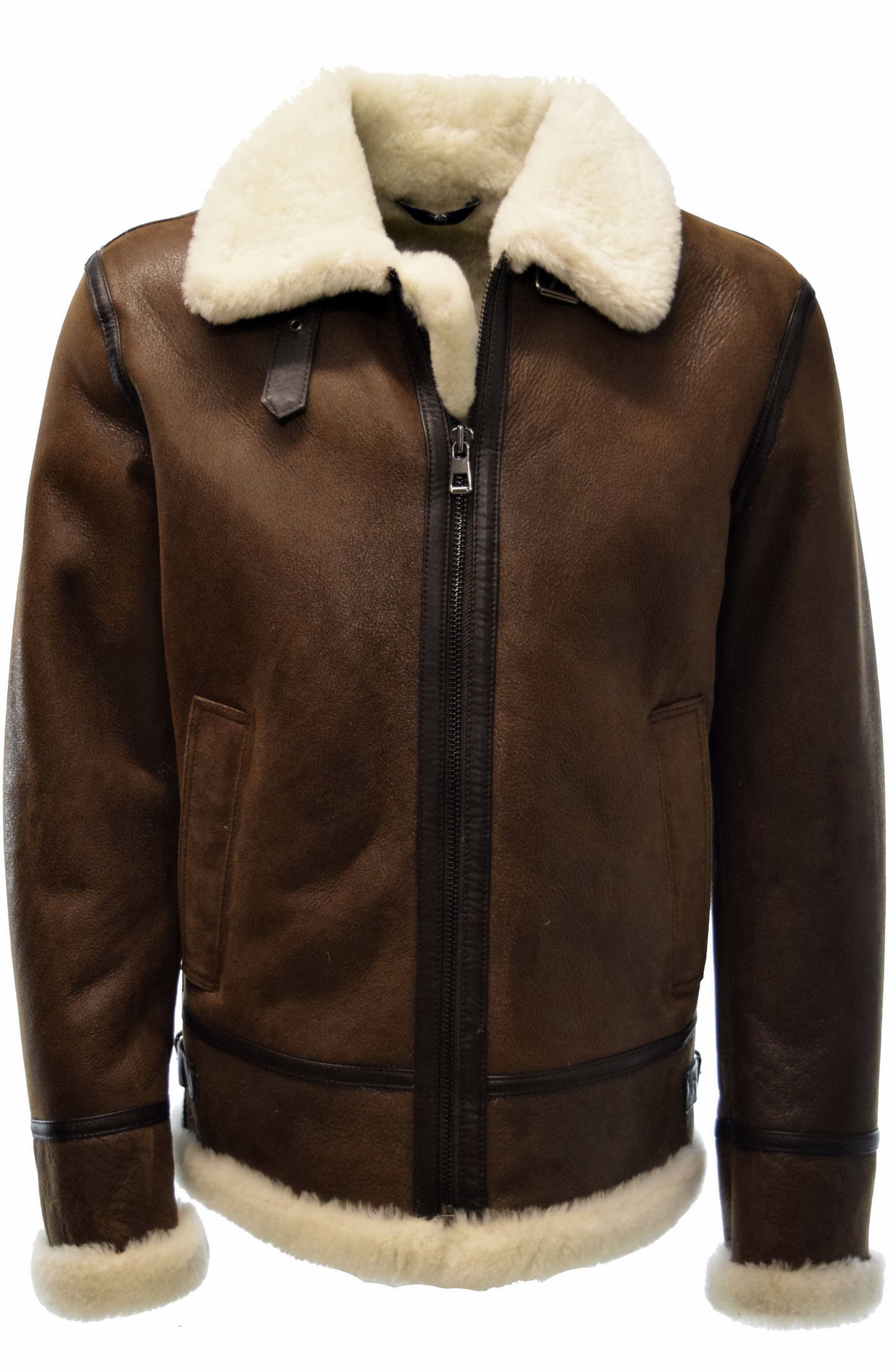 Herren Lammfelljacke Bombardier in Marrone Braun
