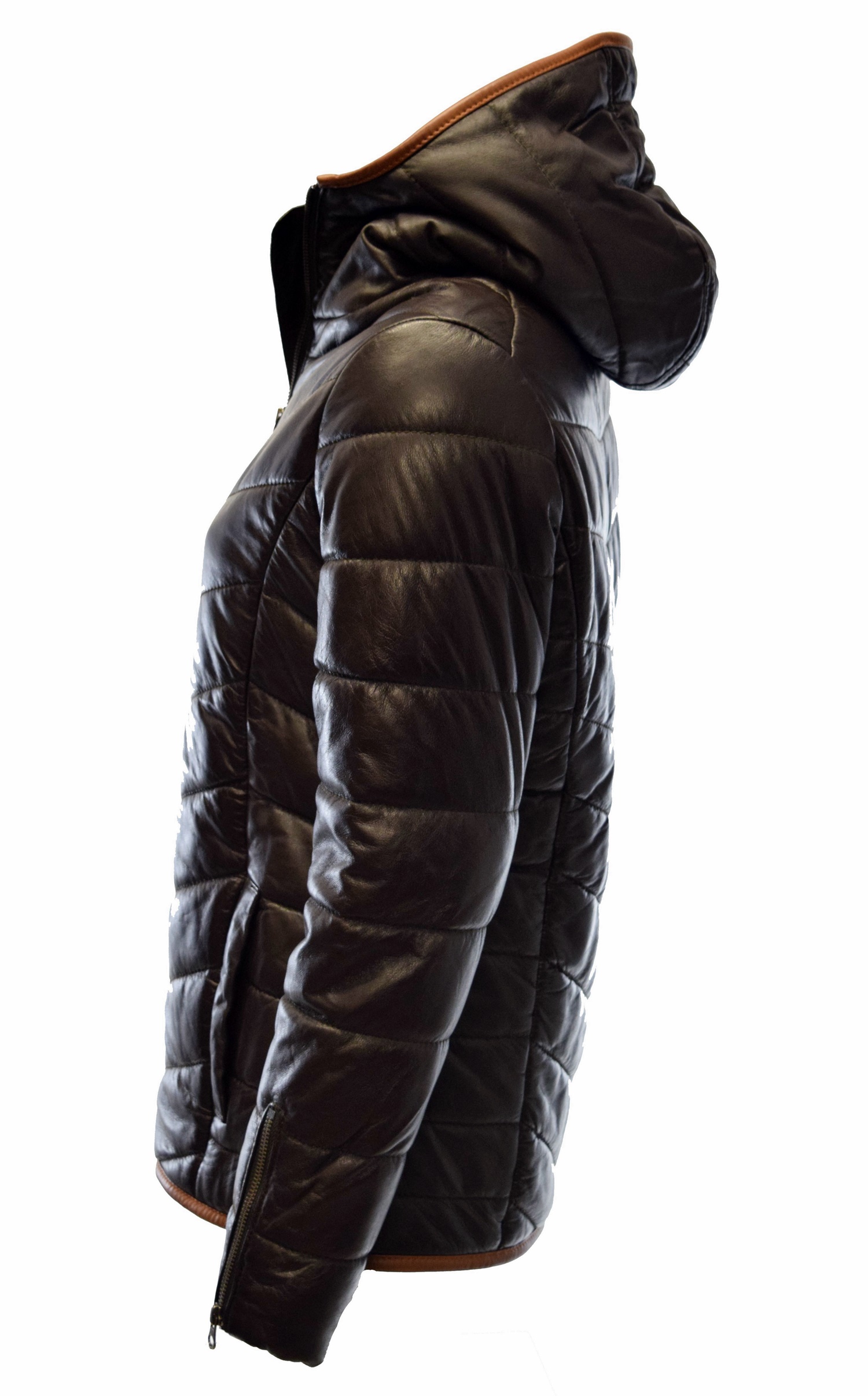 Damen Stepp-Lederjacke Luccy mit Kapuzenkragen in washed Moccabraun