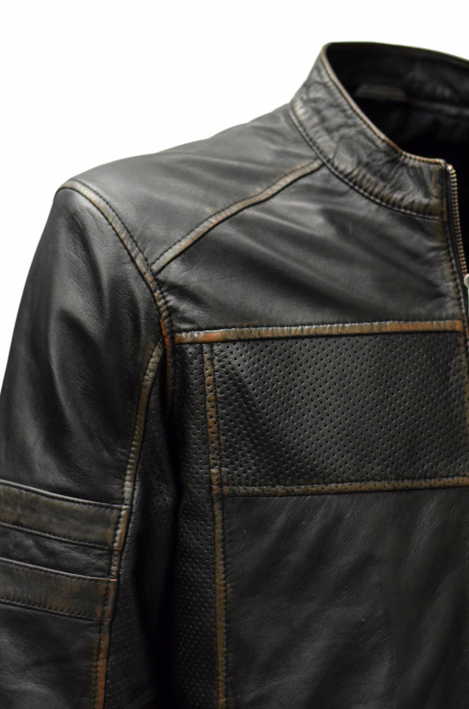 Herren Lederjacke Pieth Perforiert in washed Schwarzbraun