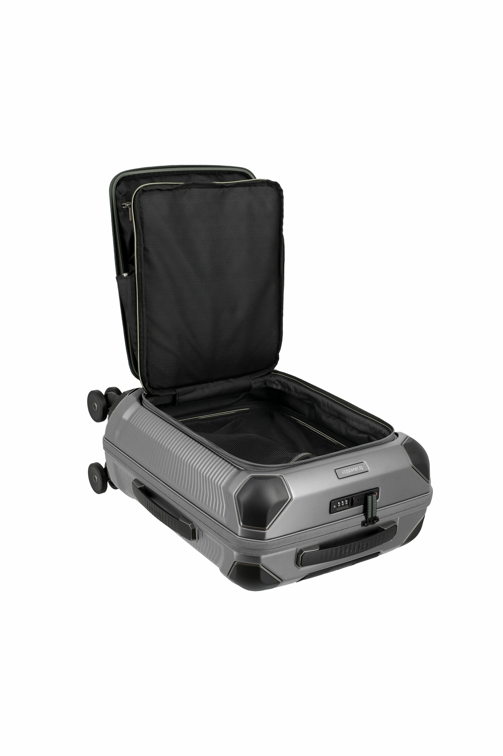 Travelite Koffer Millenium Vortasche 4 Rollen Trolley 55 cm S+ Silver