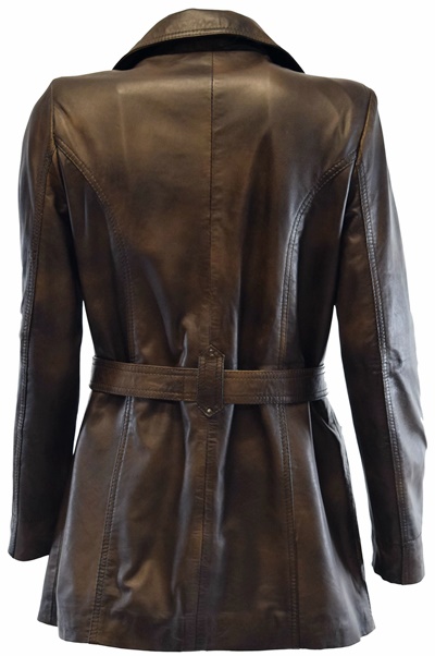 Damen Ledermantel Sabina washed Mocca