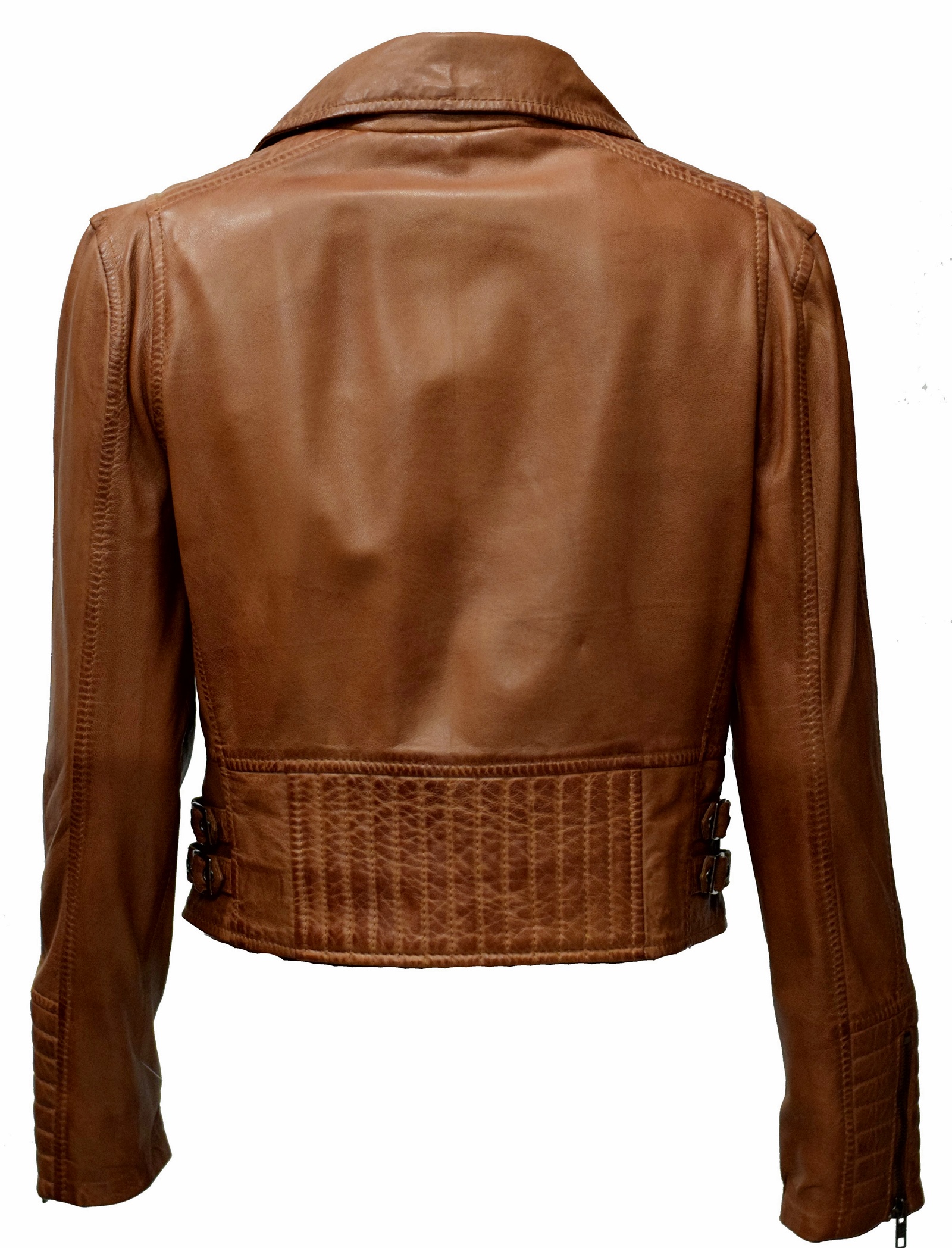 Damen Biker Lederjacke Luua in washed Cognac