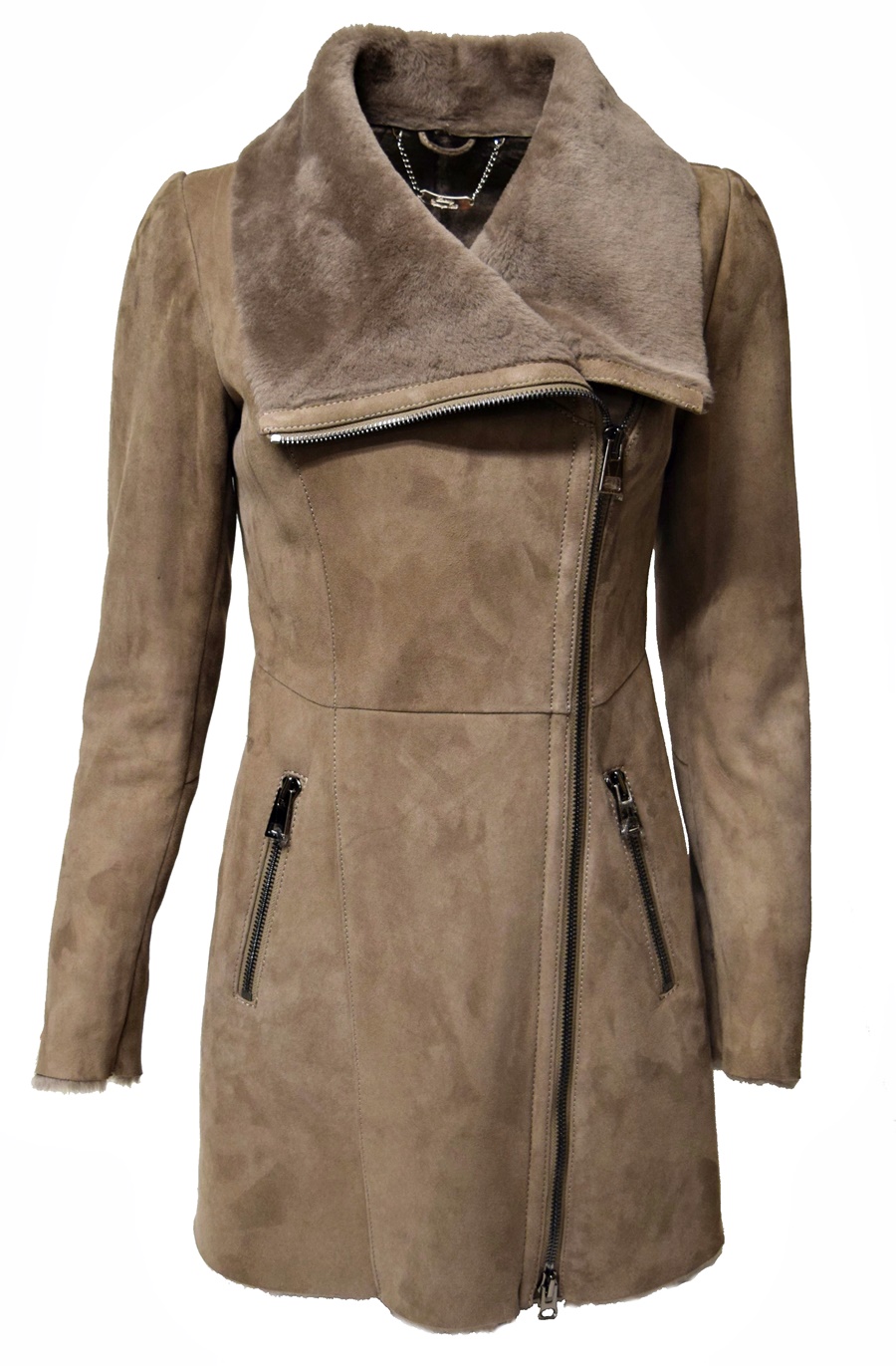 Levinsky Damen Lammfellmantel Shearling in Taupe Grau