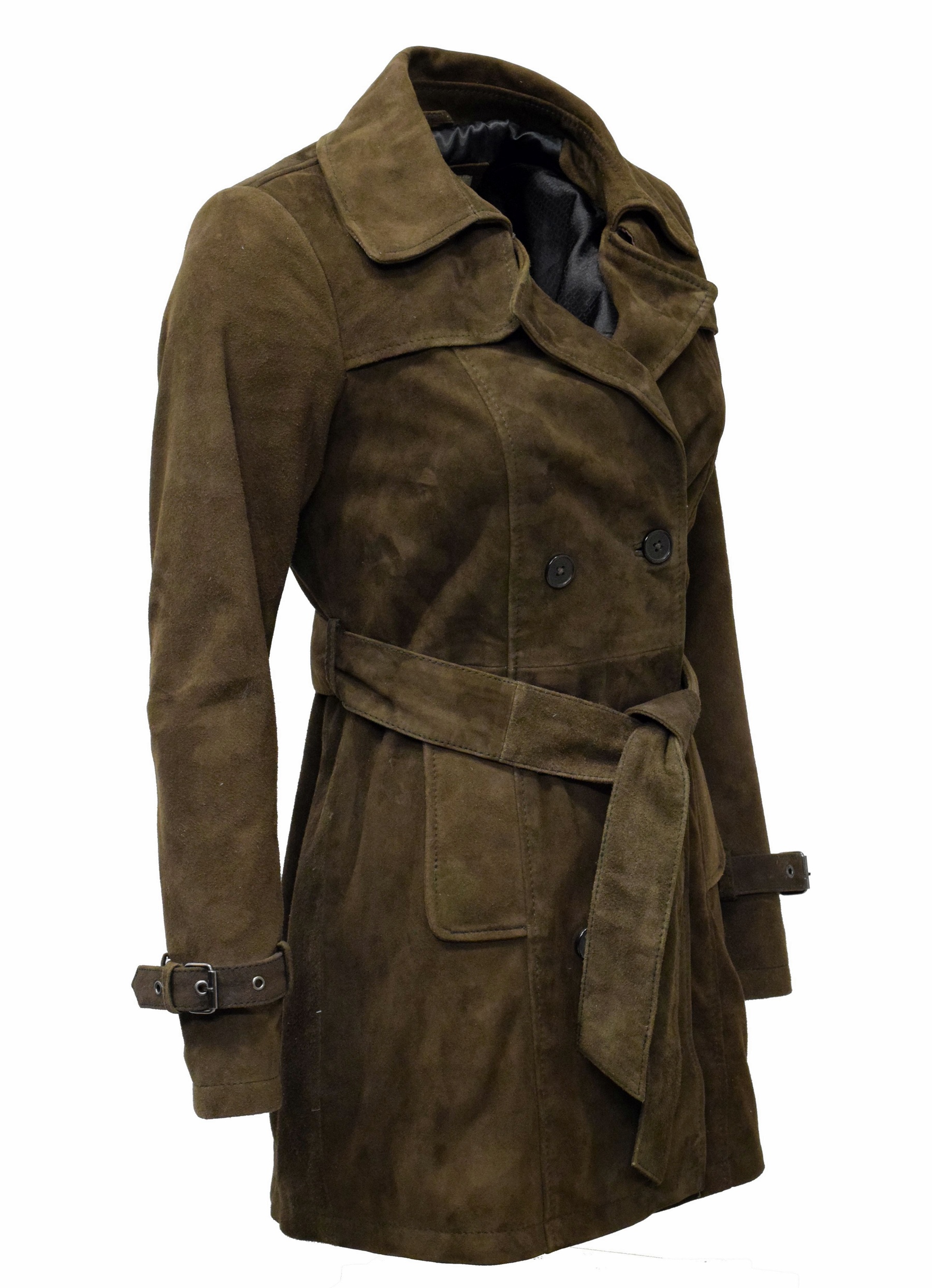 Damen Kurz-Trenchcoat Ledermantel Anna in Mocca