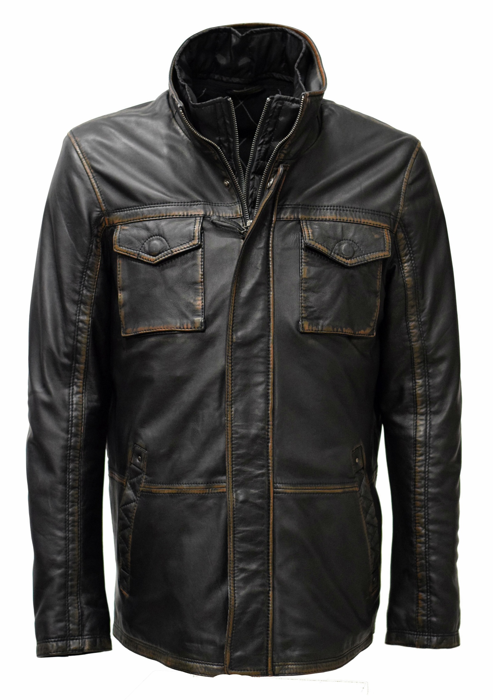 Herren Lederjacke Richar Westeneinsatz Schwarz Braun