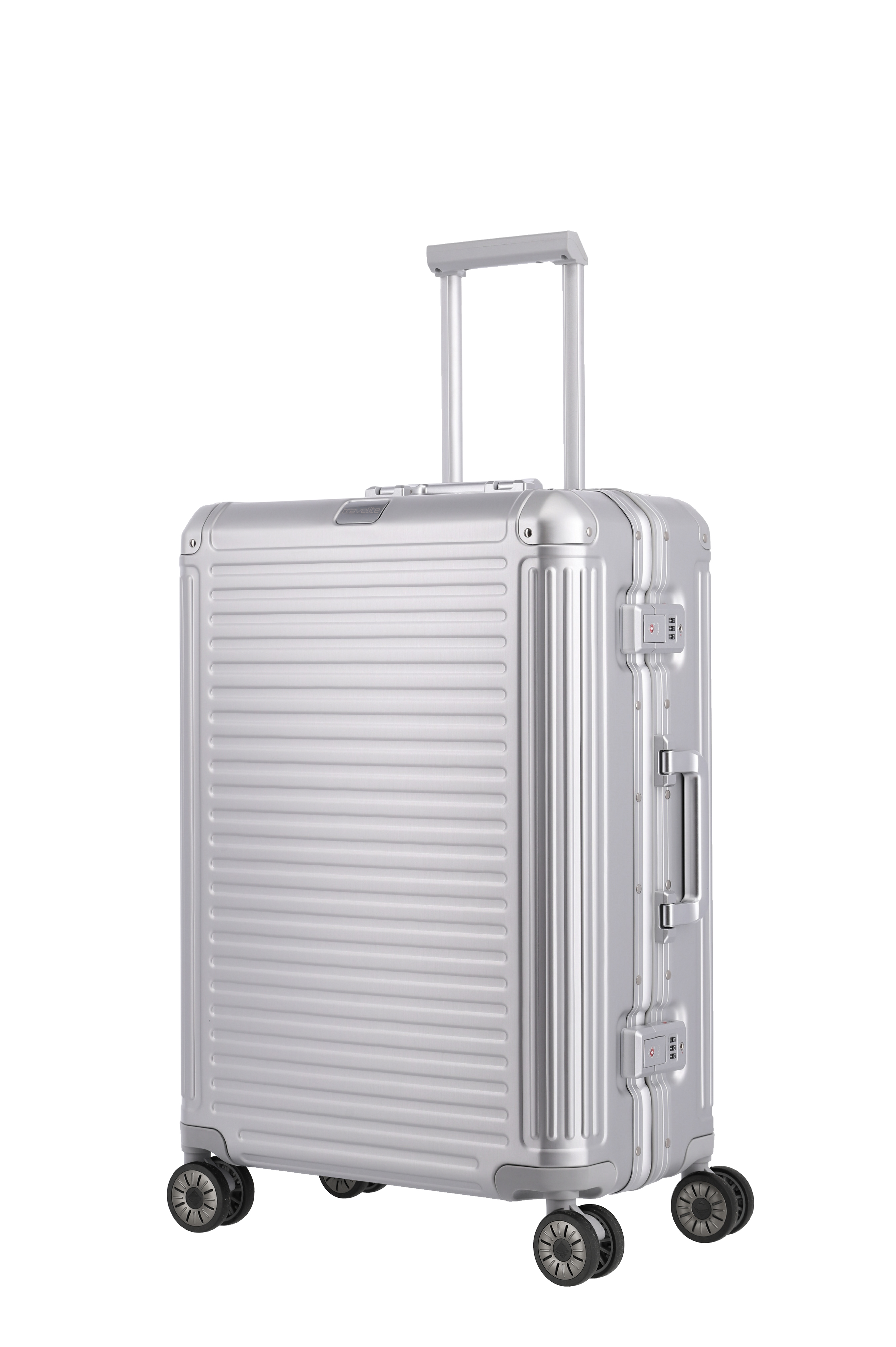 Travelite Aluminium Koffer Next 2.0 M 66 cm mit 4 Rollen Silber