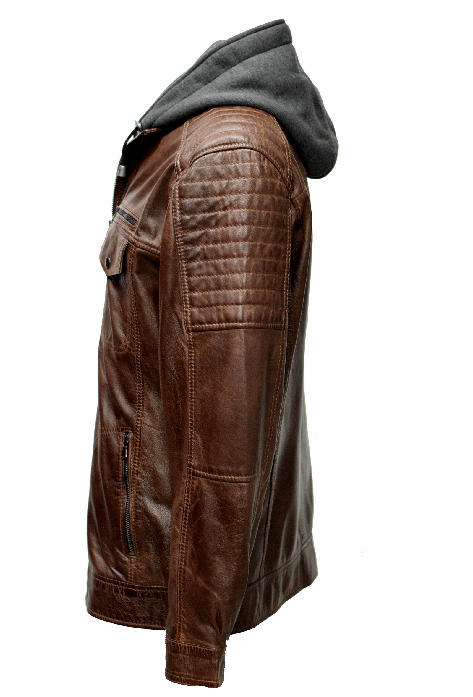 Herren Lederjacke Gernd mit Kapuze washed Kastanie Braun