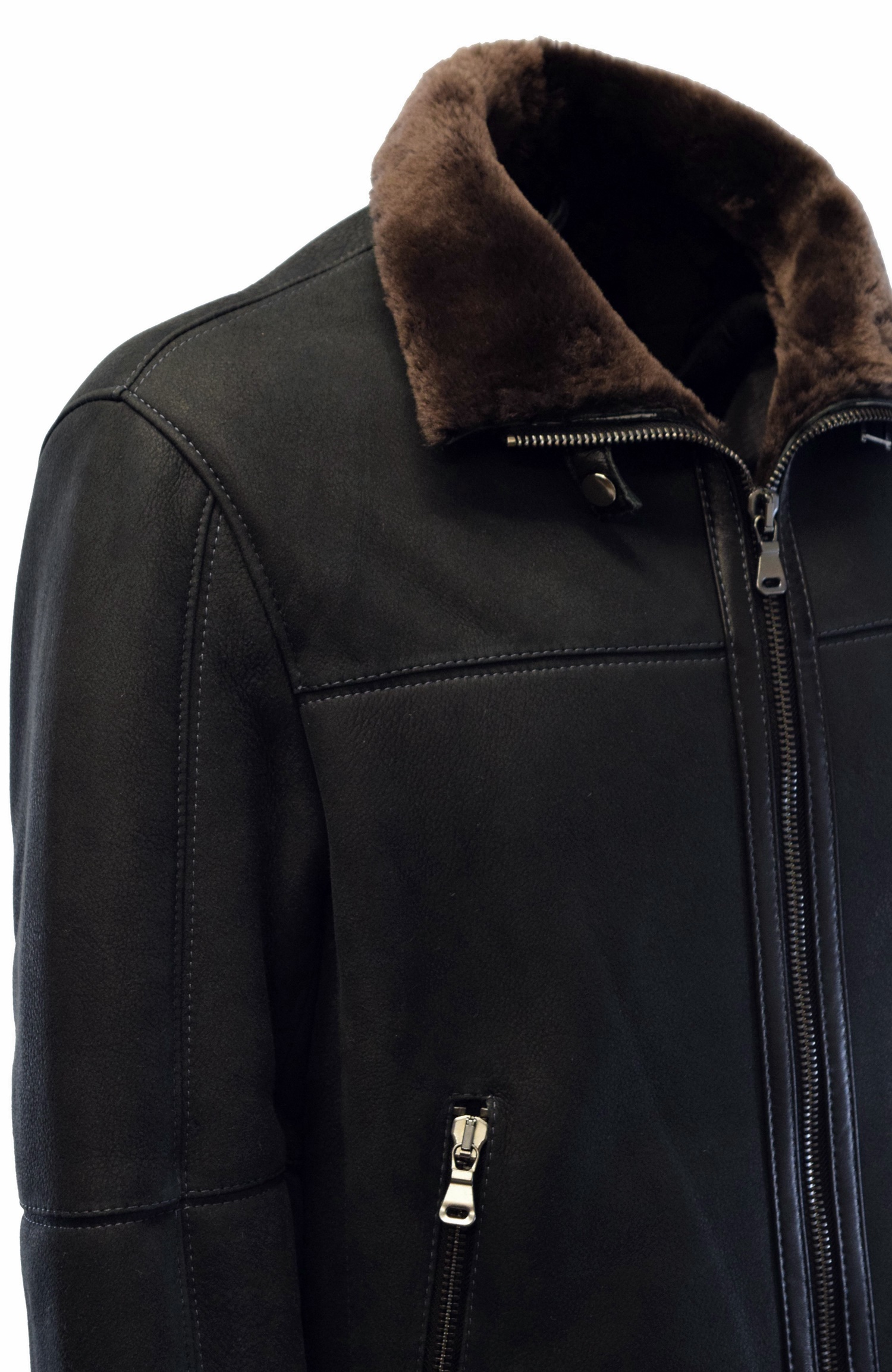 Herren Lammfelljacke Bomber Mark in Anthrazit