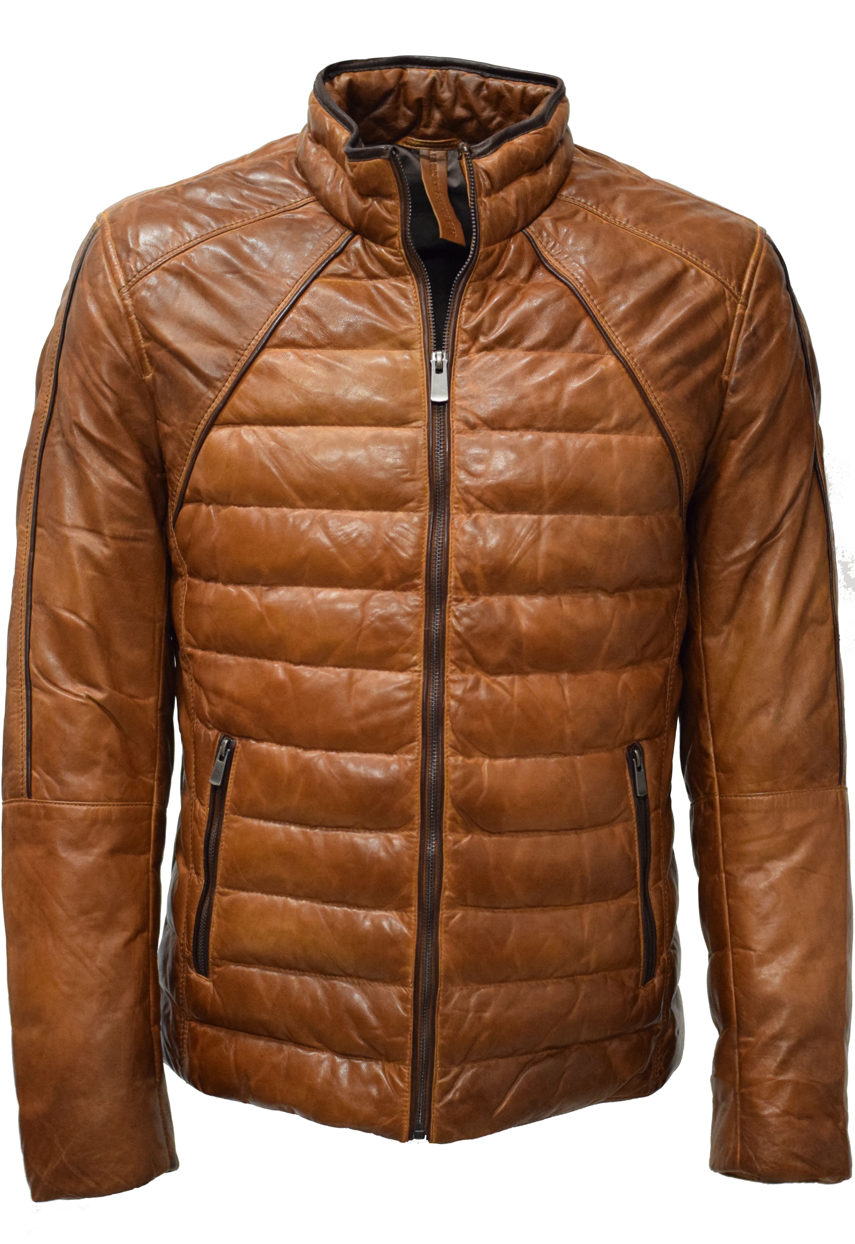 Herren Stepp- Lederjacke Freddy in washed Cognac