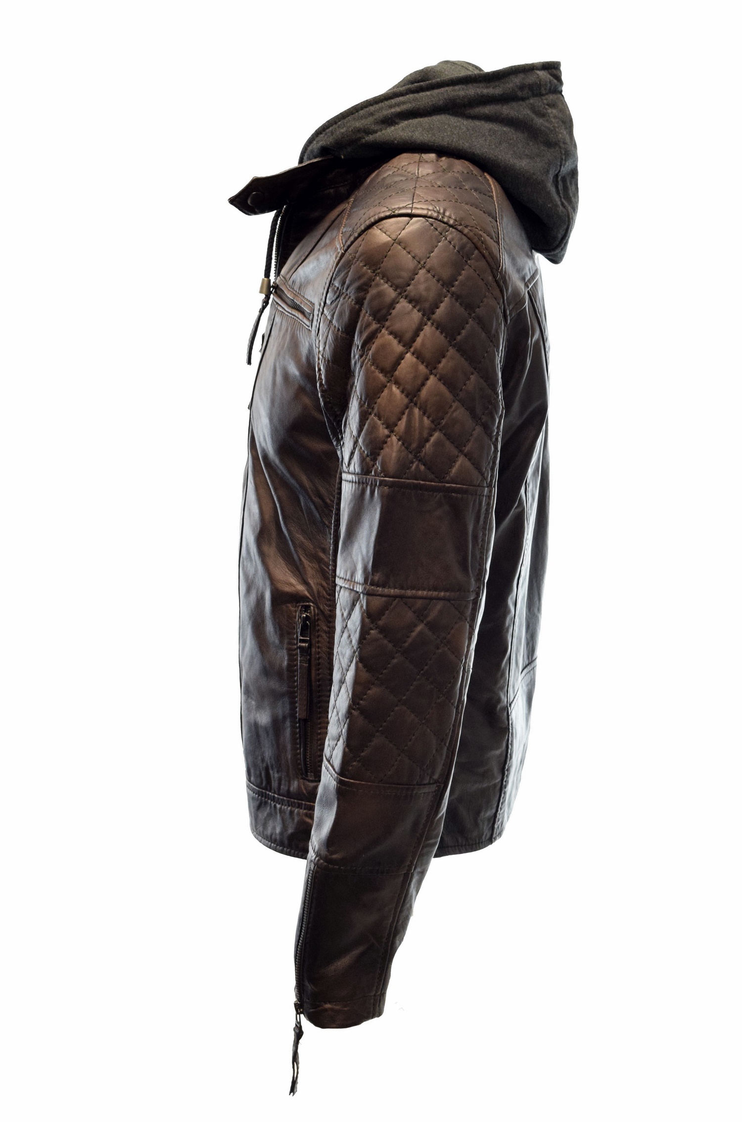 Herren Lederjacke Alex II gesteppt in washed Mocca mit Kapuze