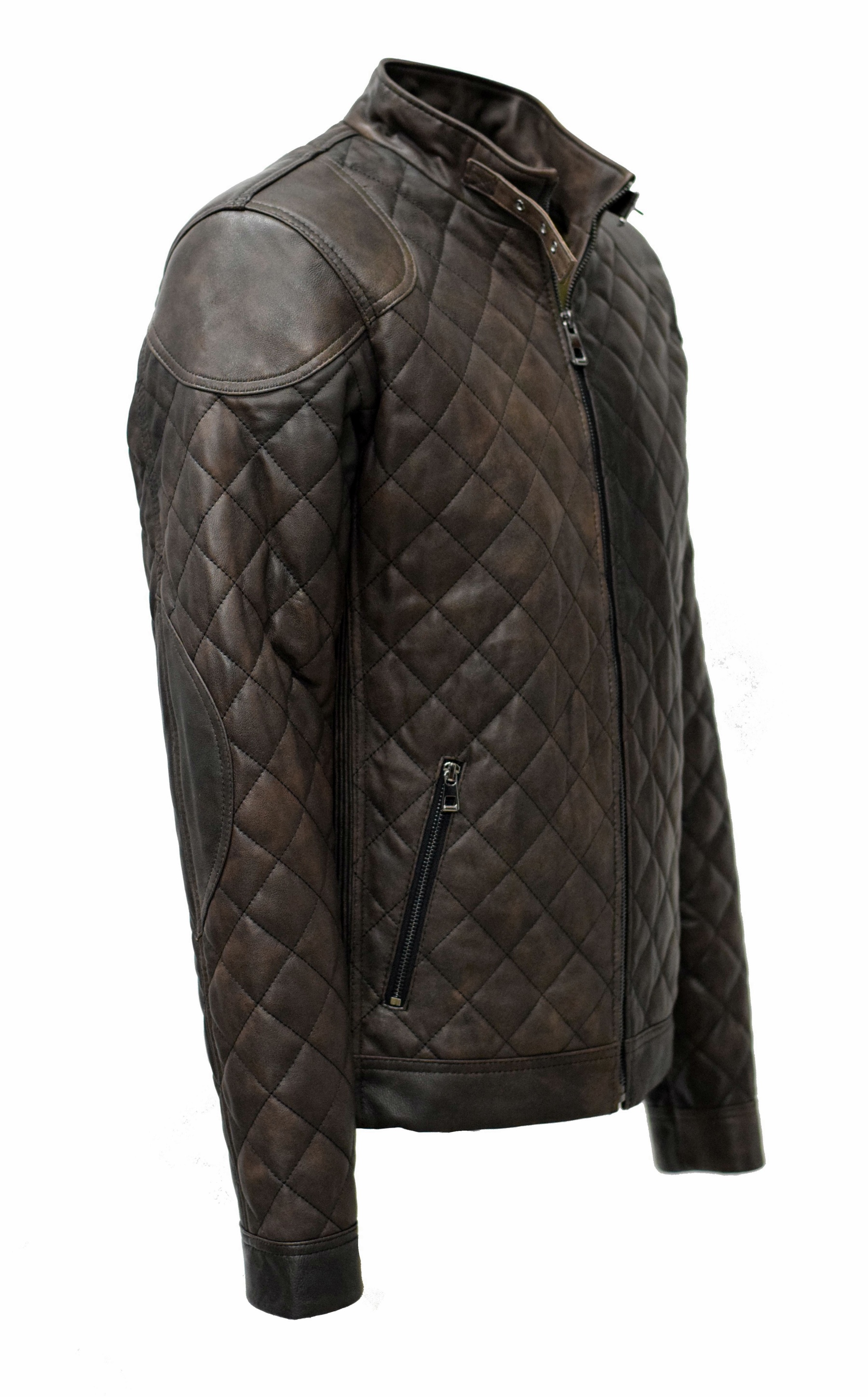Herren Stepp- Lederjacke Michel in vintage Schwarzbraun