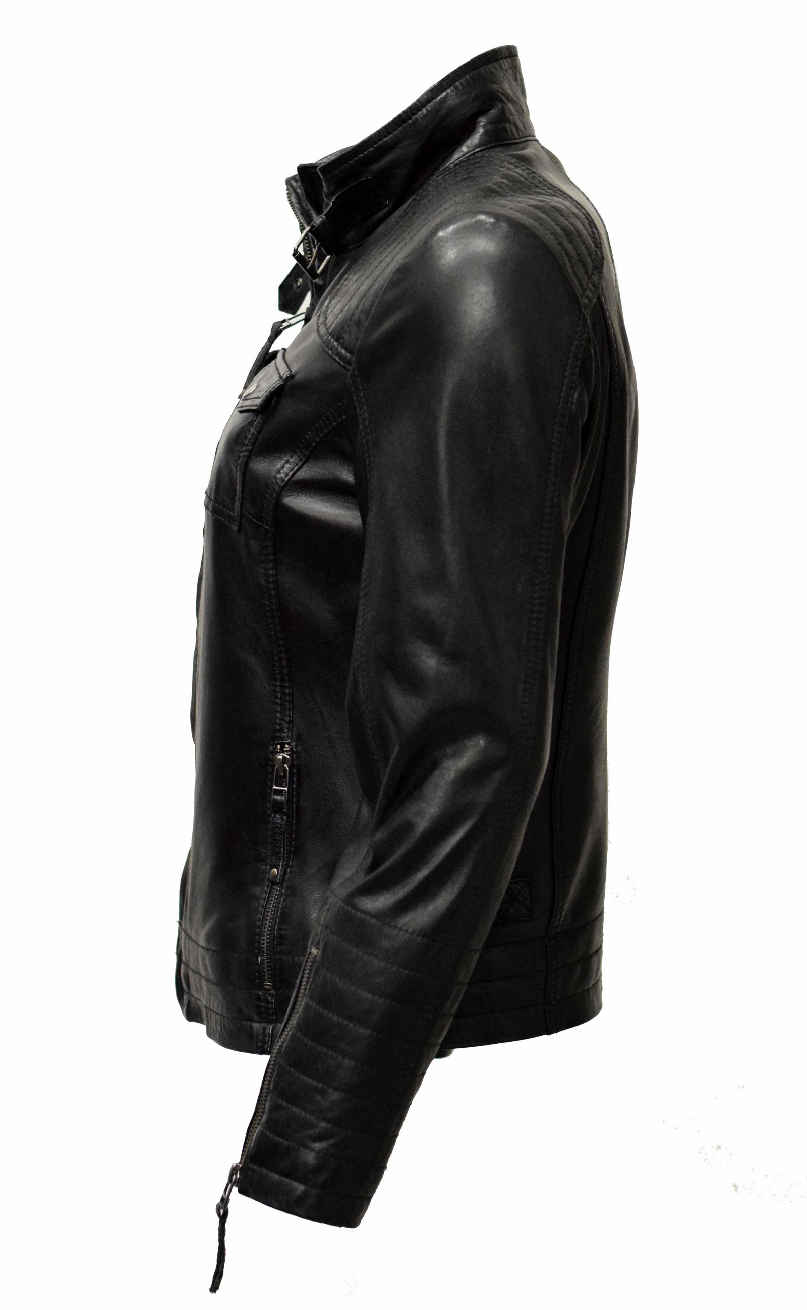 Damen Lederjacke Emmy gesteppt washed Schwarz