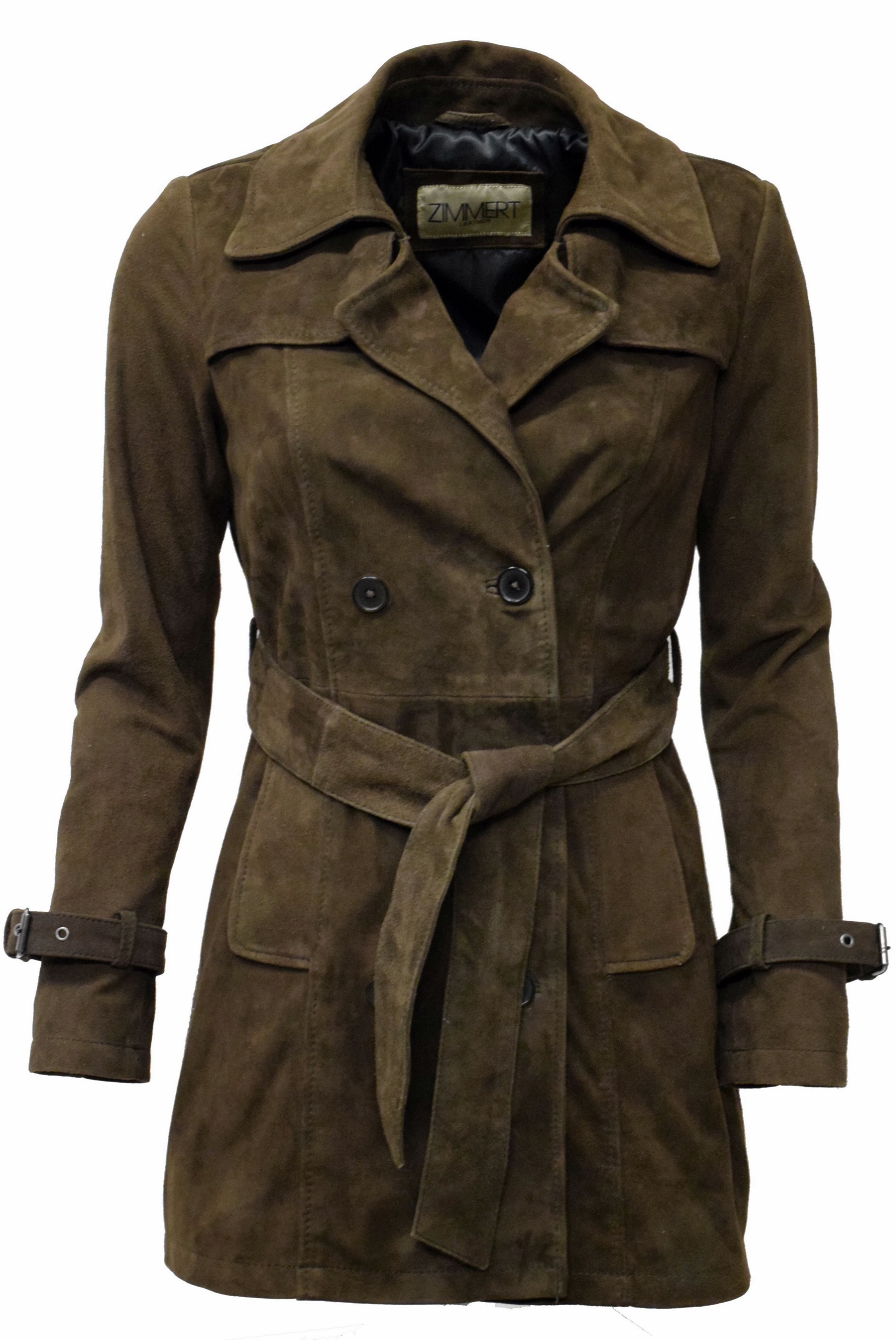 Damen Kurz-Trenchcoat Ledermantel Anna in Mocca