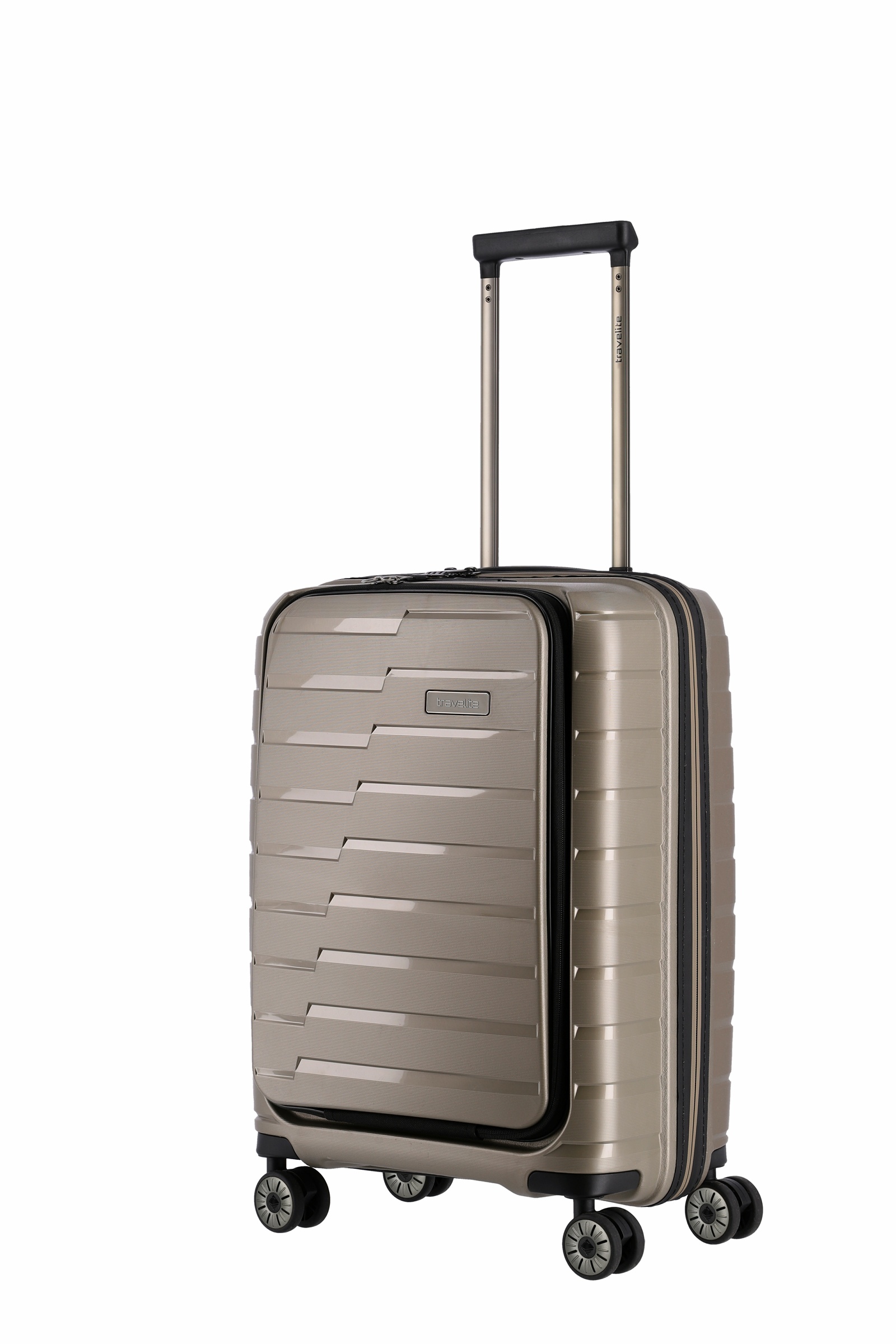 Travelite Koffer Air Base Vortasche 4 Rollen Trolley 55 cm S+ Champagner