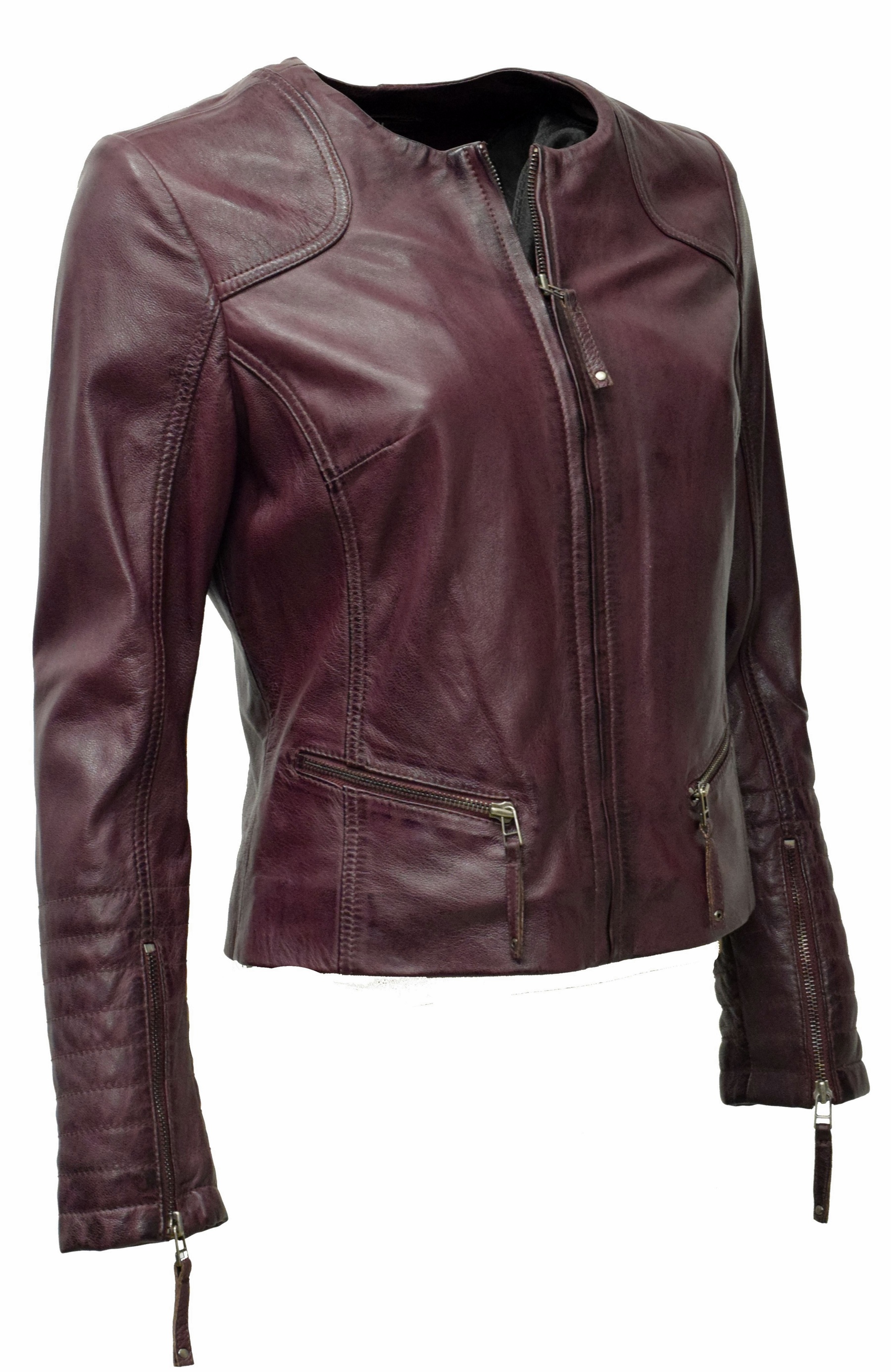 Damen Lederjacke "BINI" in washed Burgund