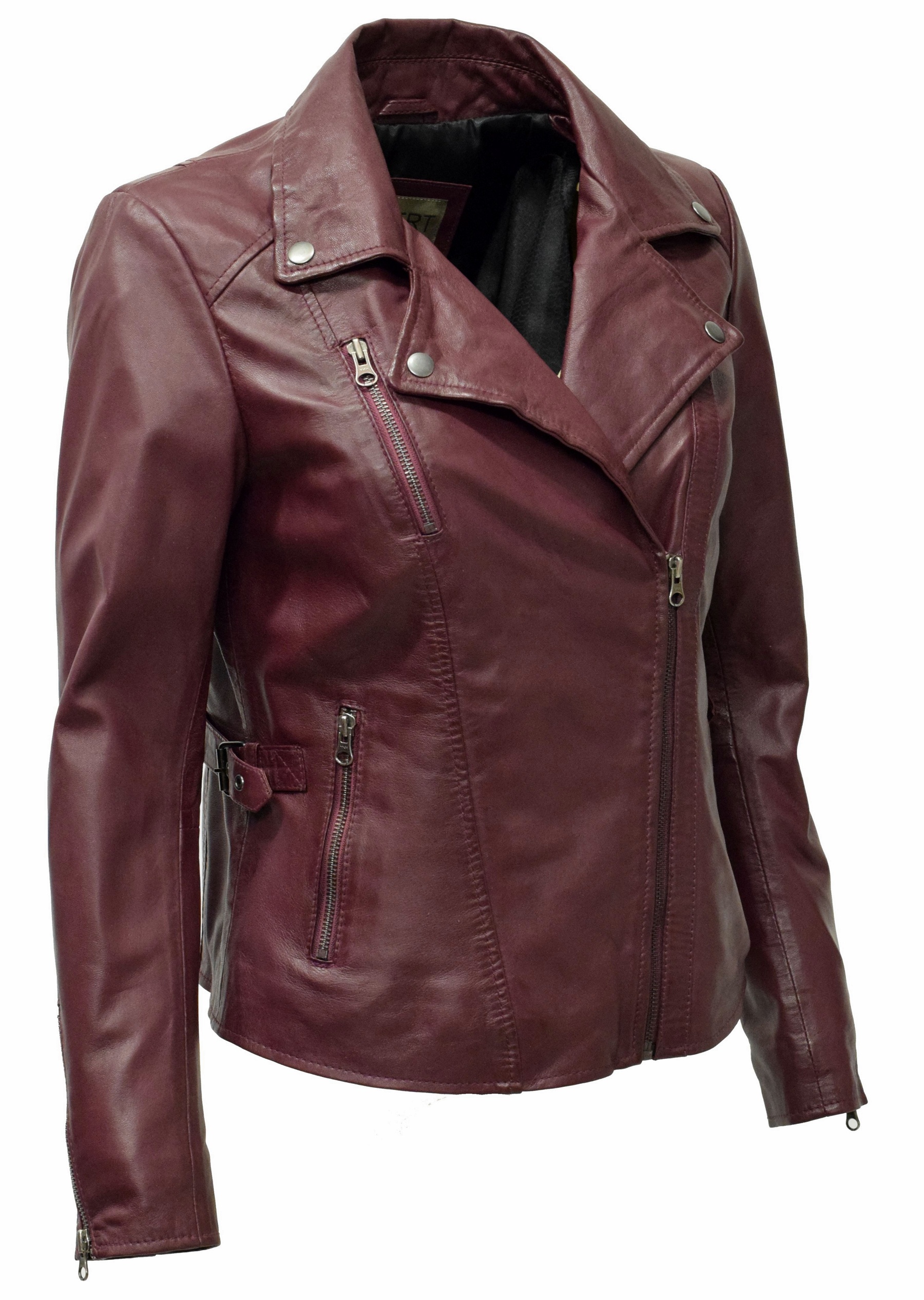 Damen Lederjacke Stella im Biker Stil in Bordorot