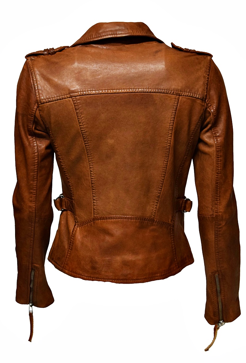 Damen Biker Lederjacke Amalia in Whisky Braun