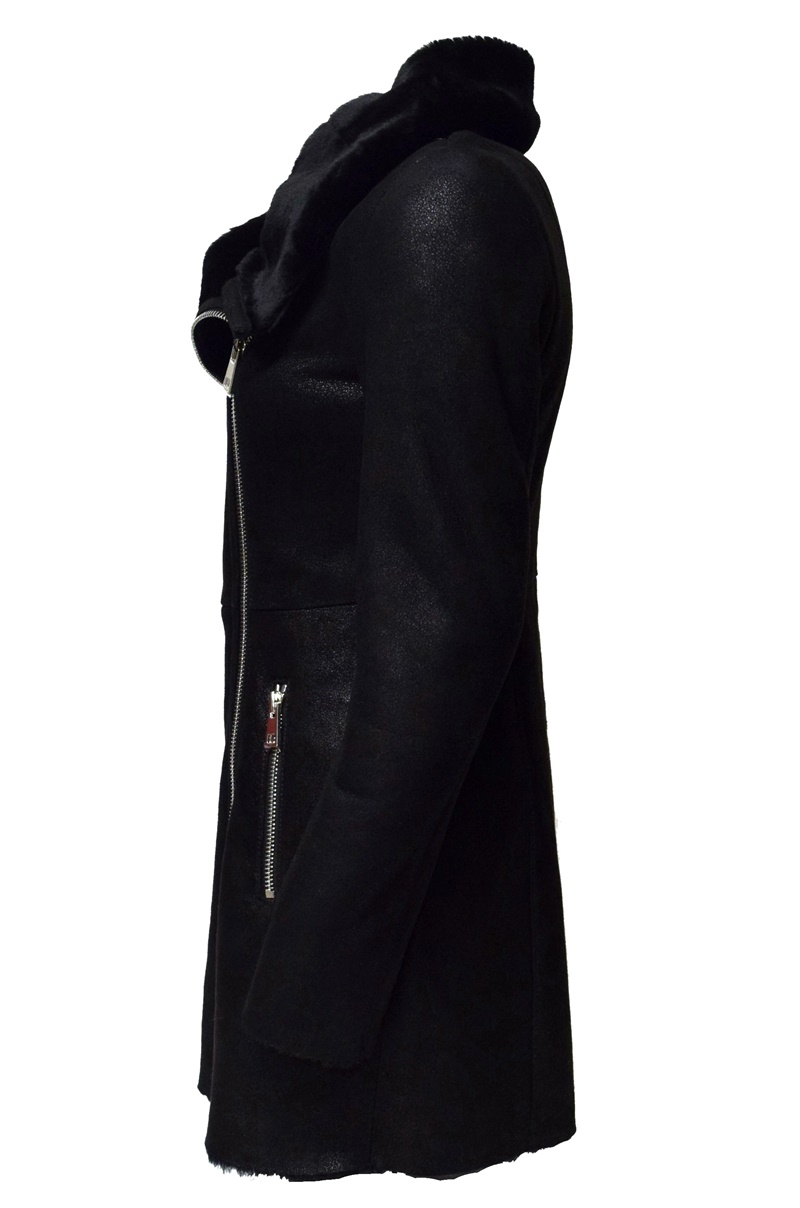Damen Lammfellmantel Shearling in Schwarz