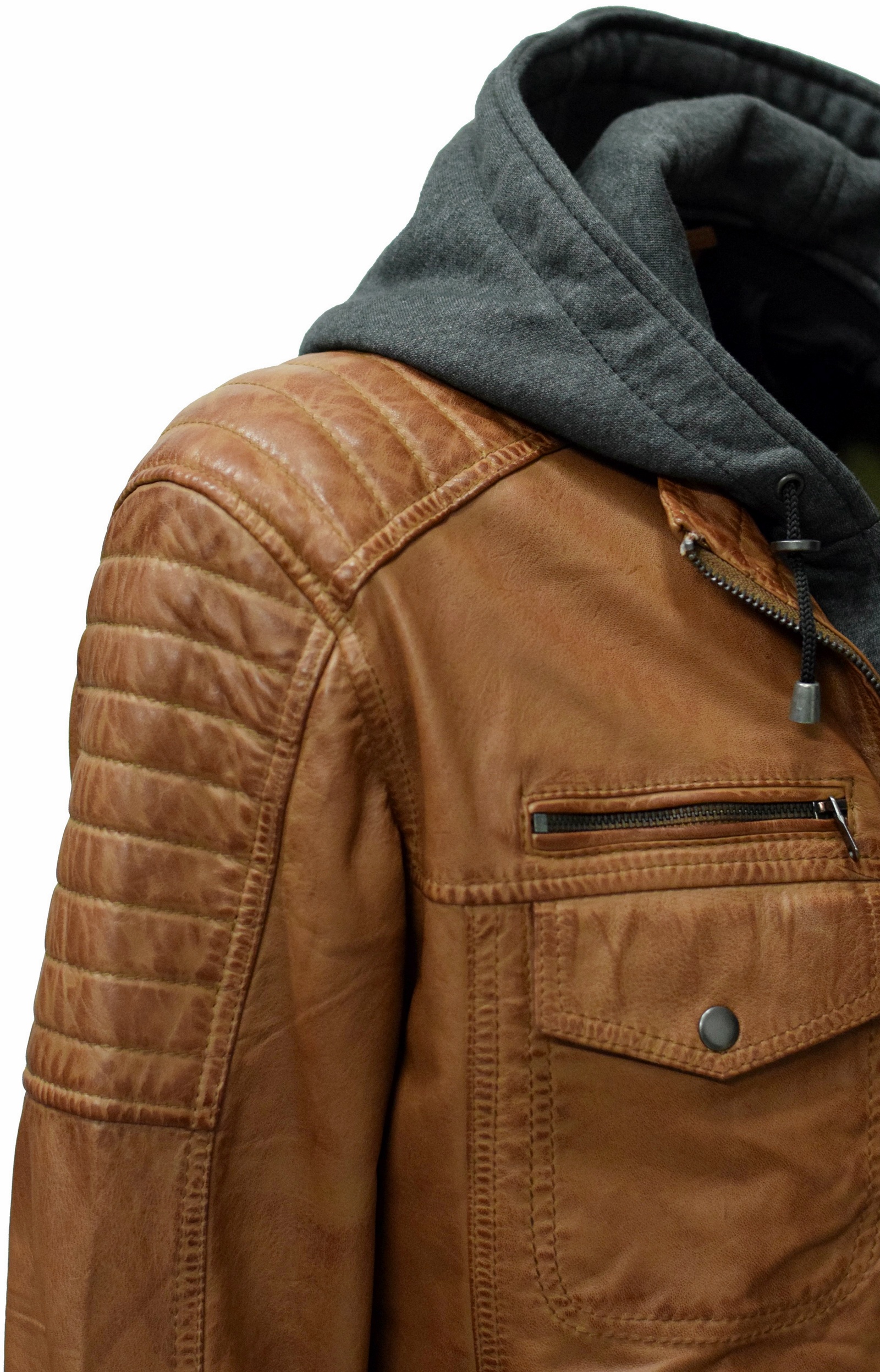 Herren Lederjacke Gernd mit Kapuze washed Cognac Braun