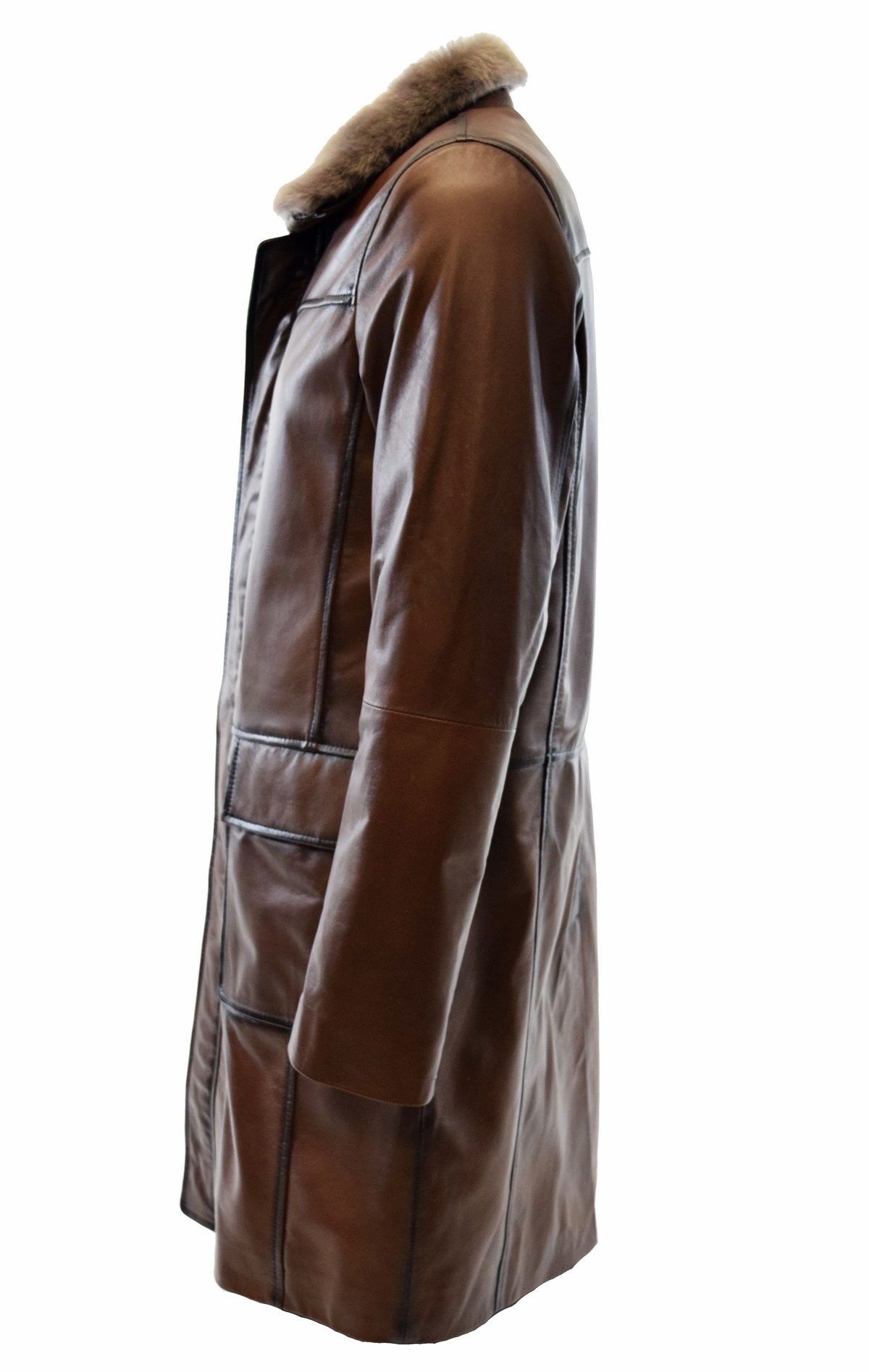Herren Ledermantel Marrius mit Lammfellkragen in washed Fine Braun