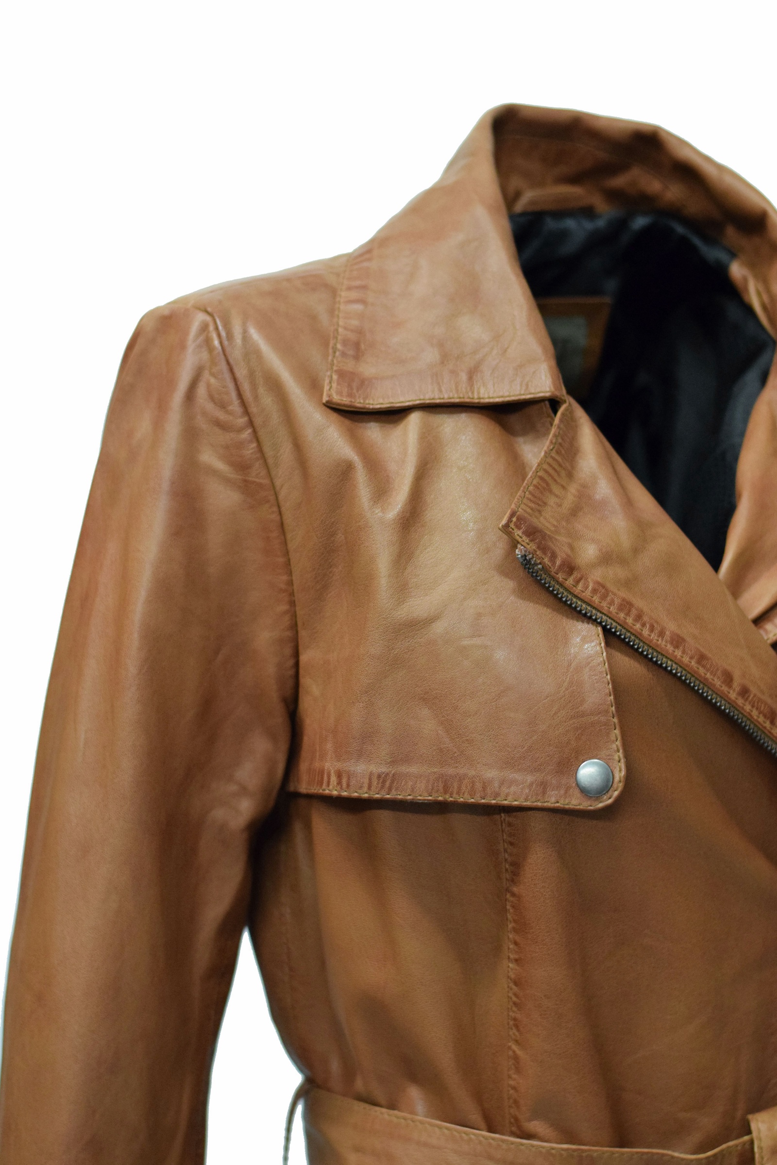 Damen Ledermantel Viktoria in washed Cognac Braun