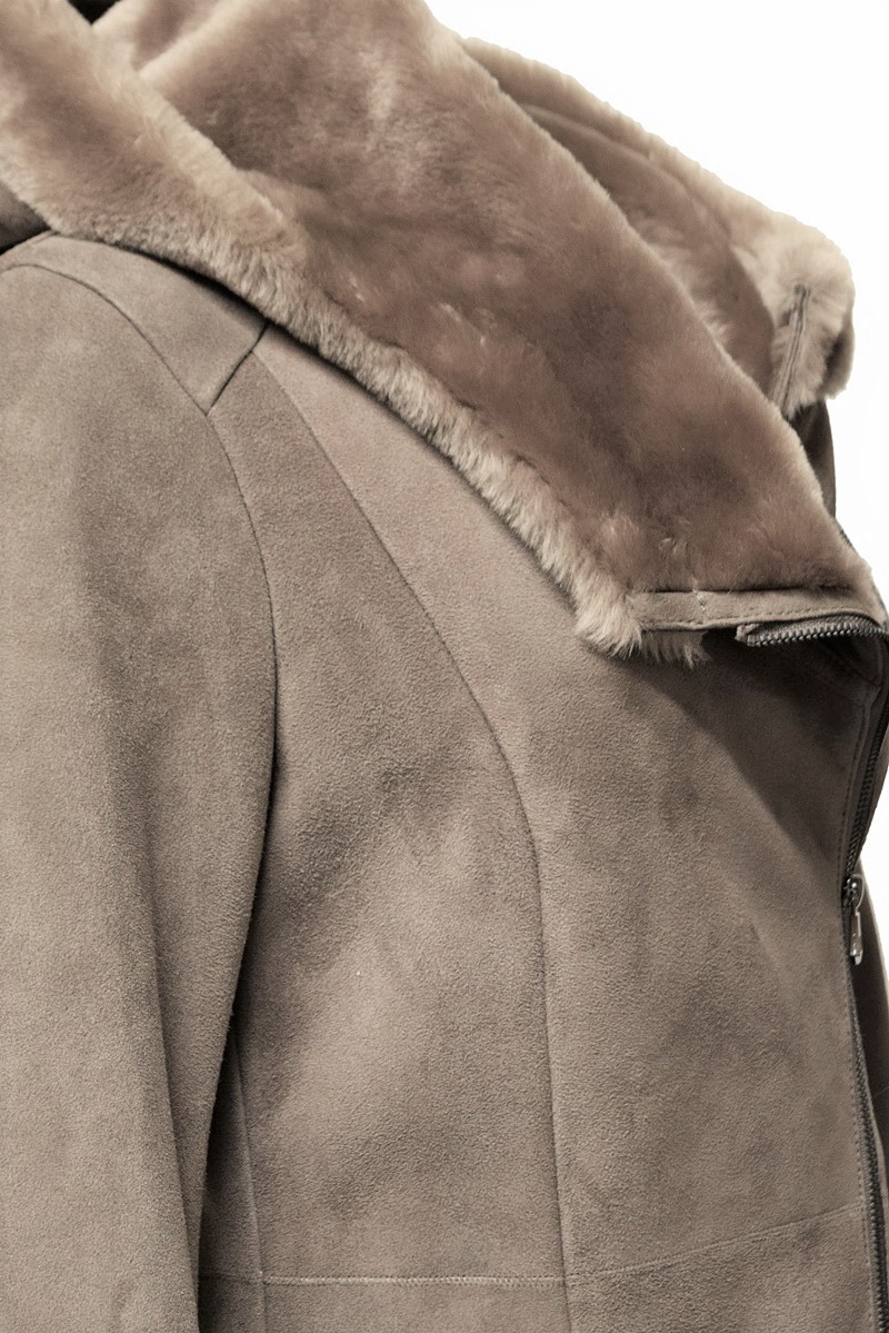 Damen Lammfellmantel MDW-807 in Taupe