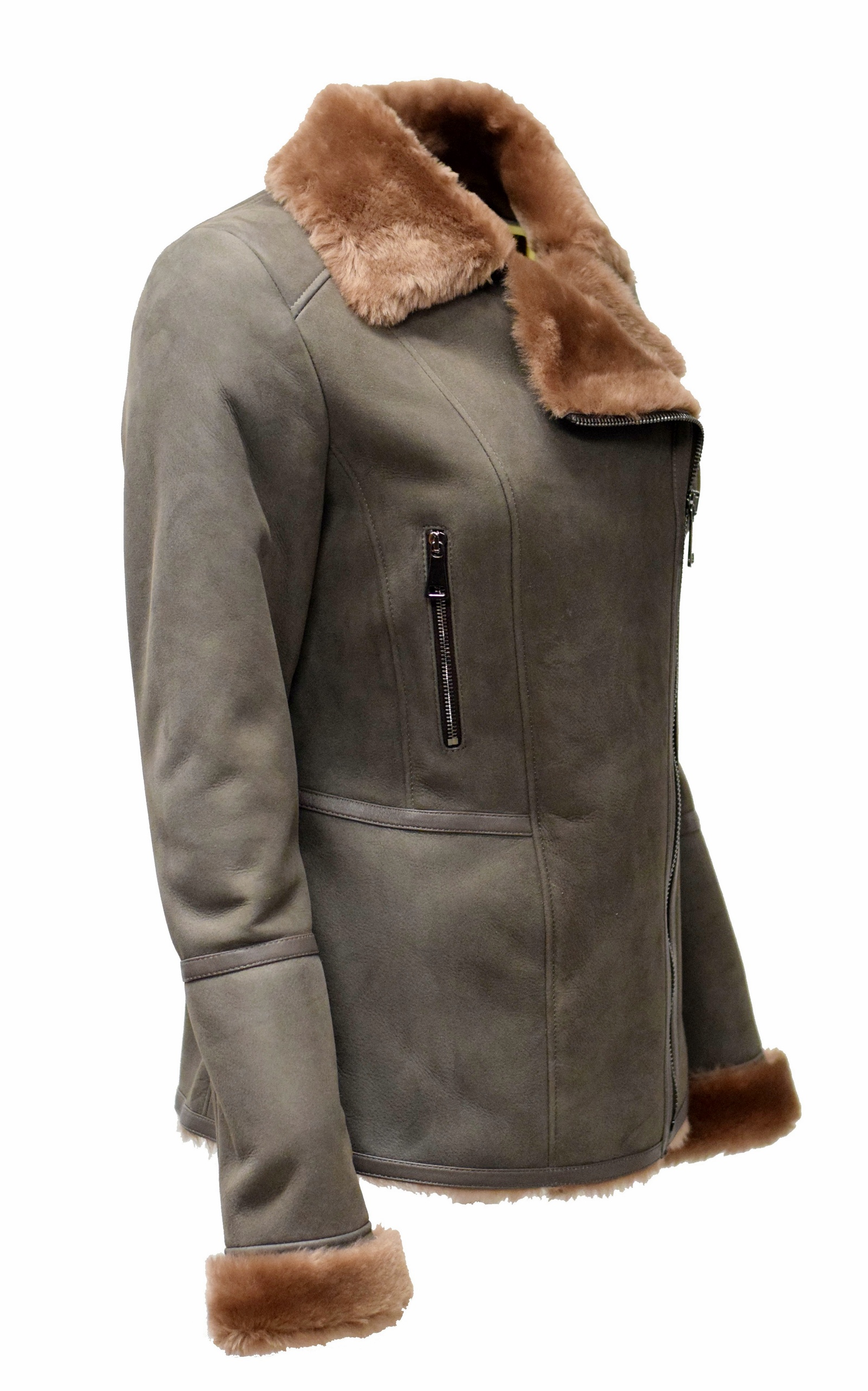 Damen Lammfelljacke Raubiene mit Reverskragen in Grau