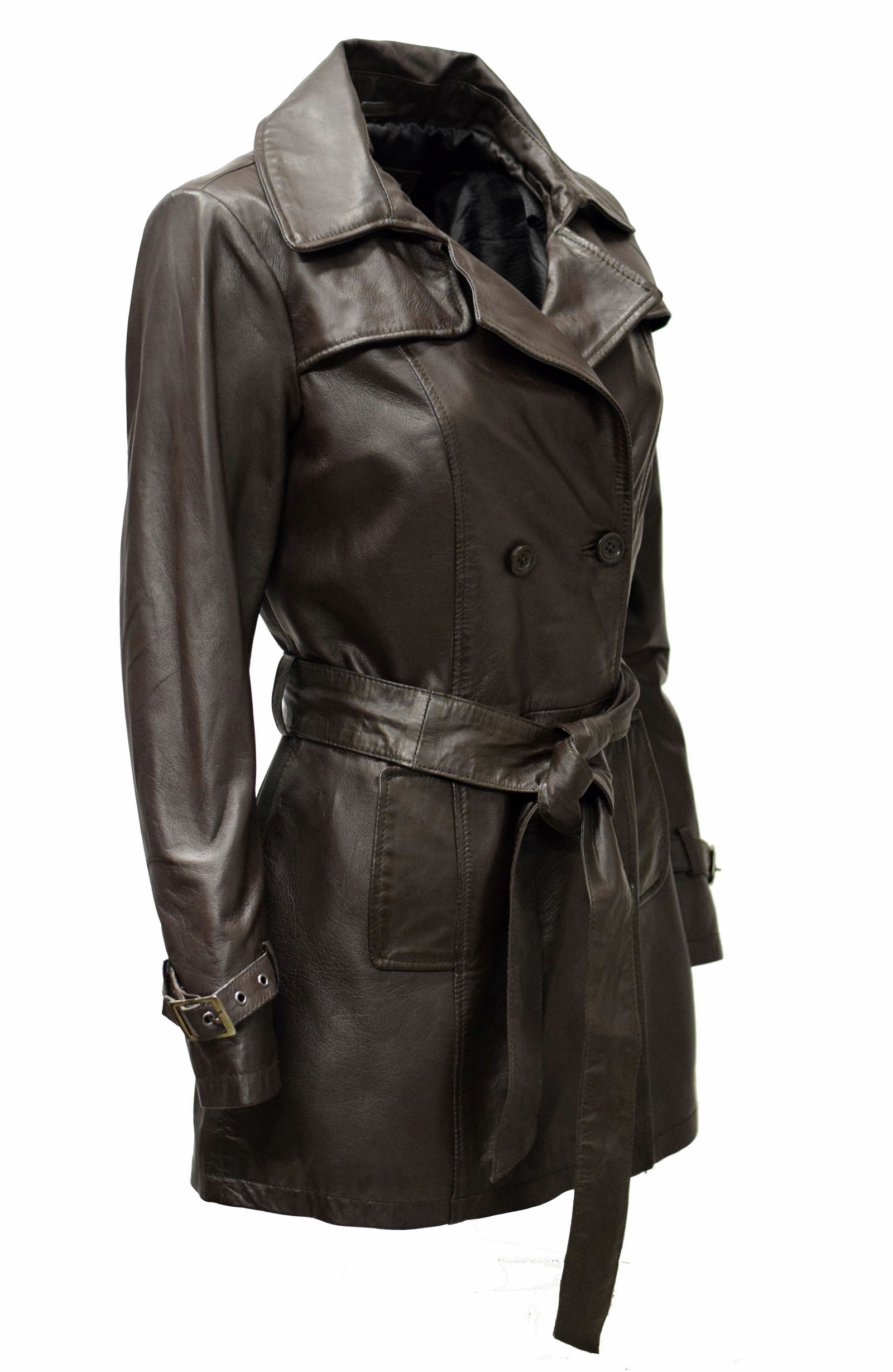 Damen Kurz-Trenchcoat Ledermantel Anna in washed Mocca