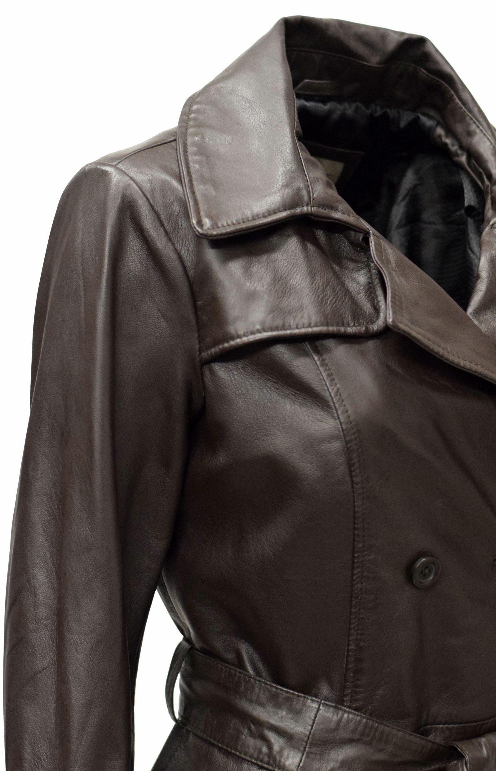 Damen Kurz-Trenchcoat Ledermantel Anna in washed Mocca