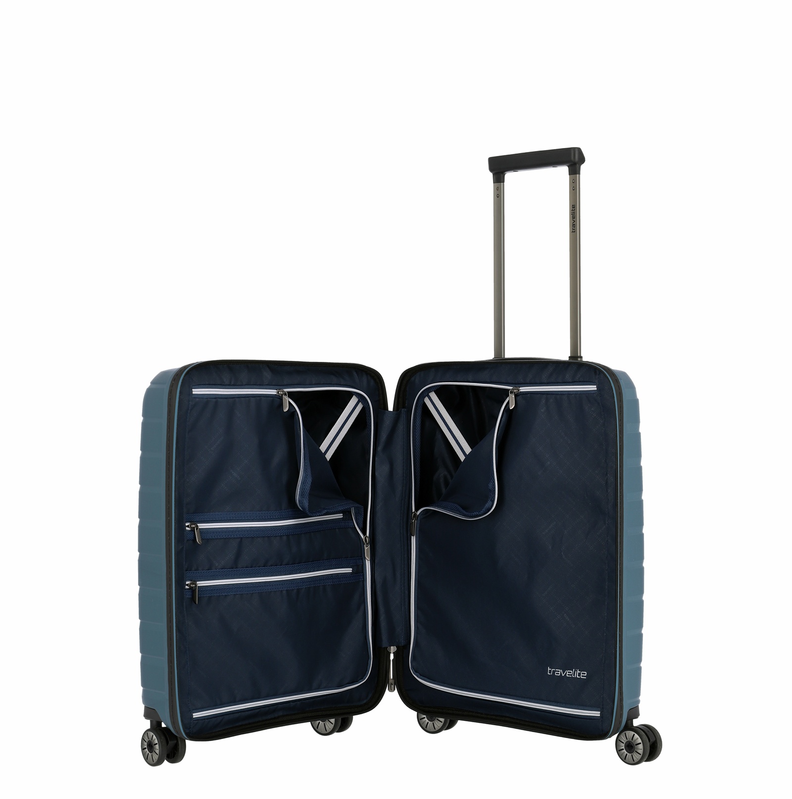 Travelite Koffer Air Base Vortasche 4 Rollen Trolley 55 cm S+ Eisblau