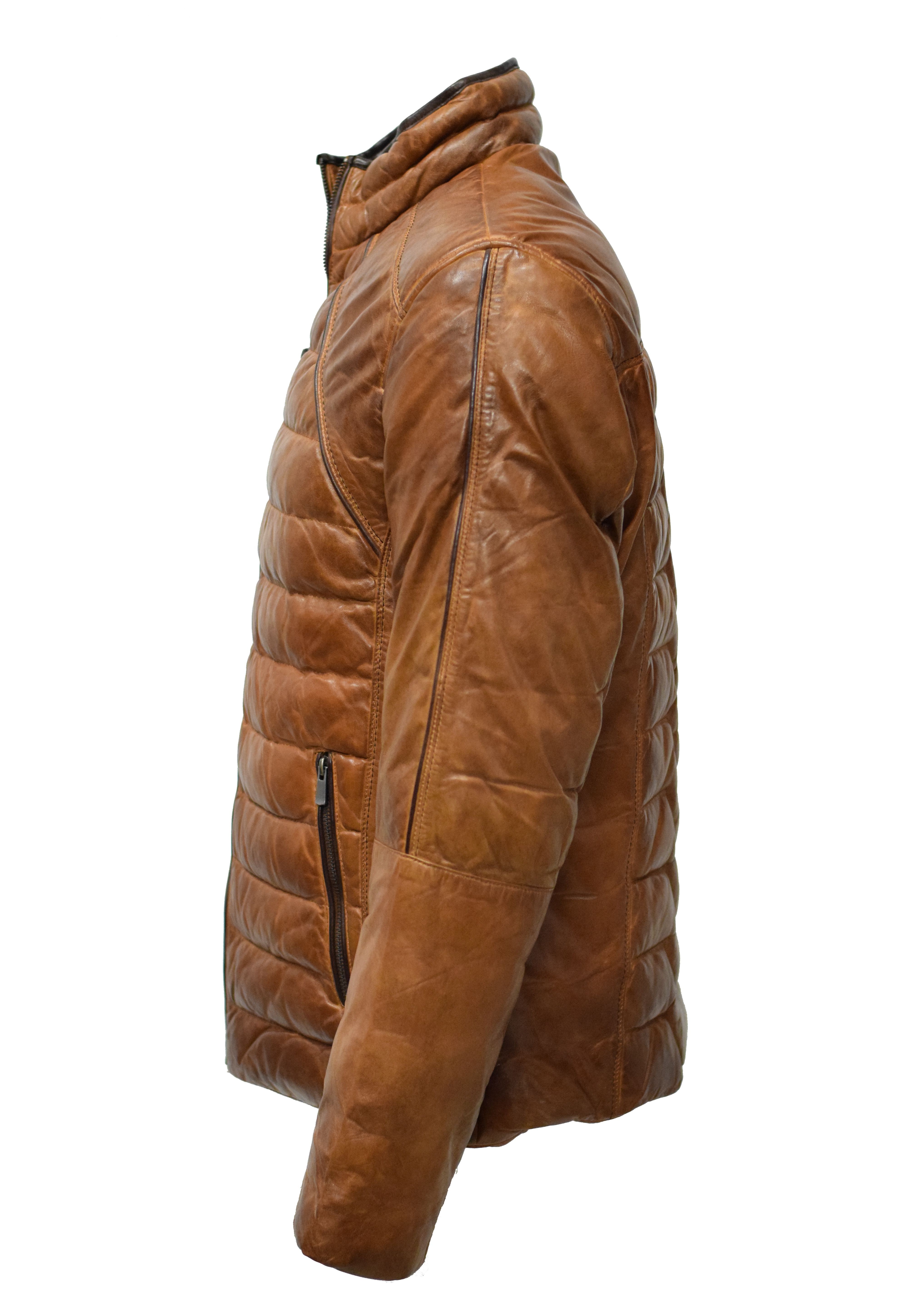 Herren Stepp- Lederjacke Freddy in washed Cognac