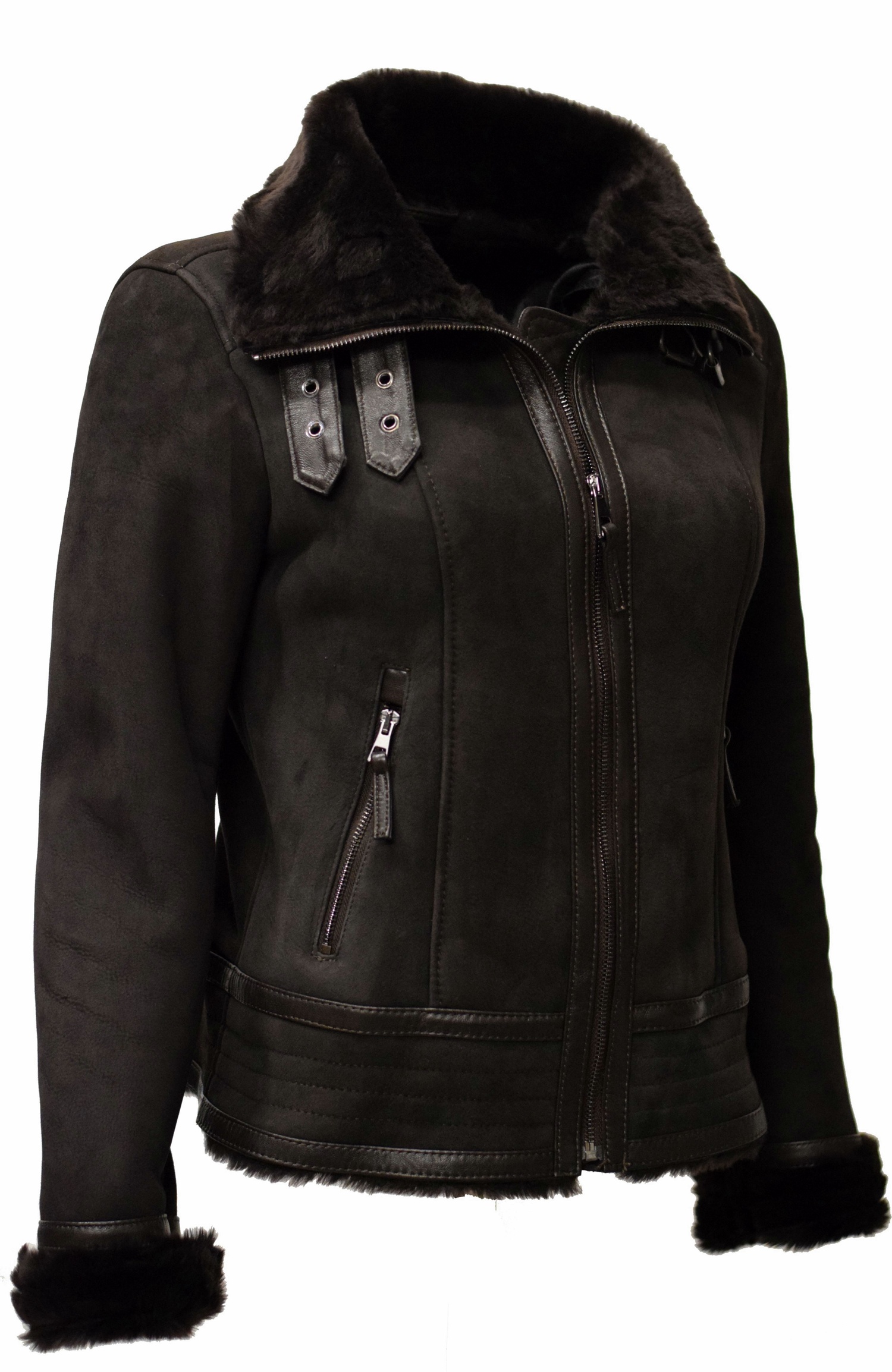 Damen Lammfelljacke Lena in Schwarzbraun